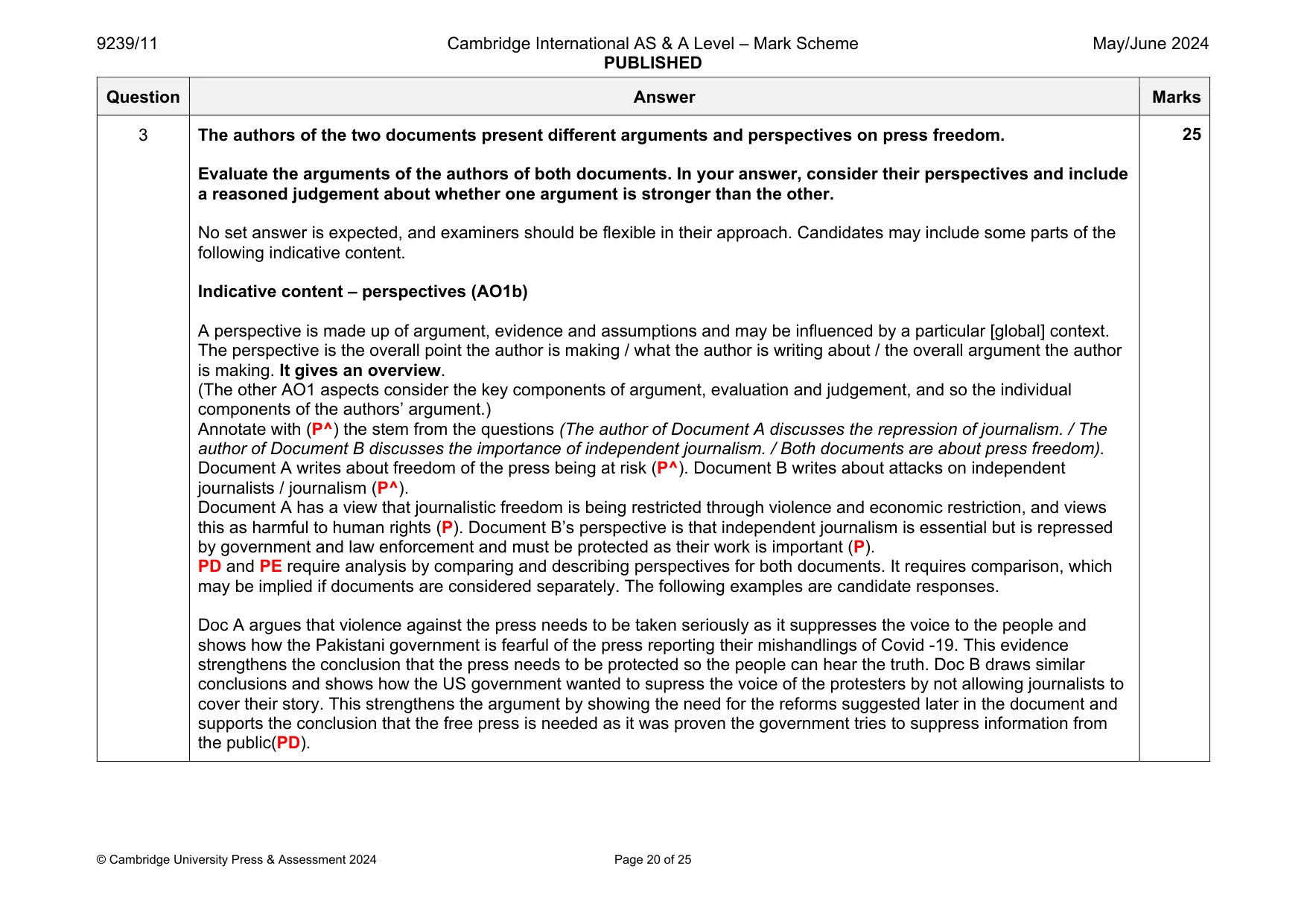 Mark scheme, page 20 of 25