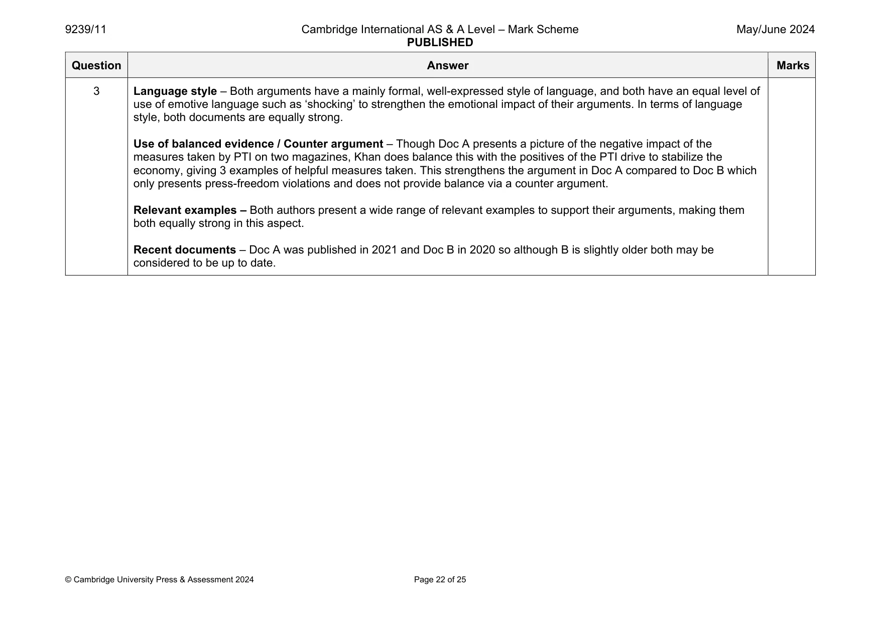 Mark scheme, page 22 of 25