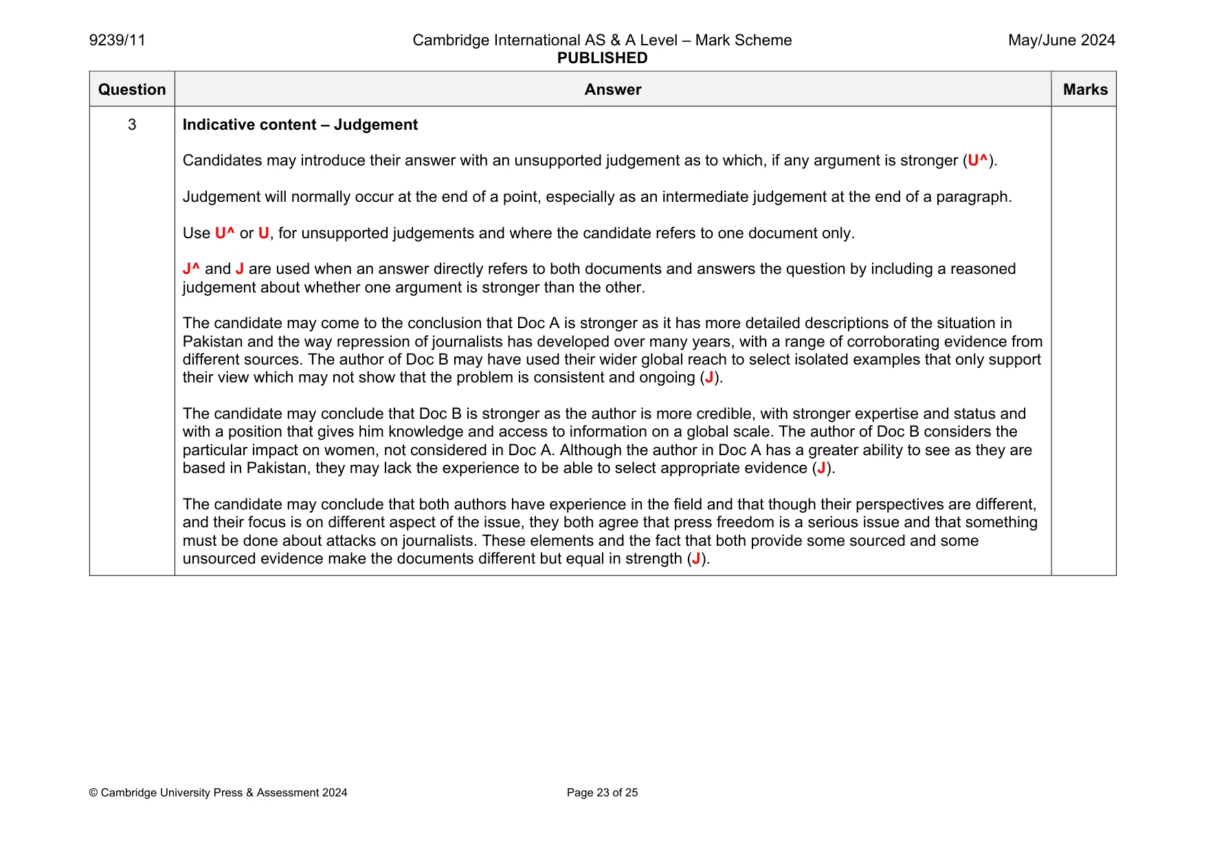 Mark scheme, page 23 of 25