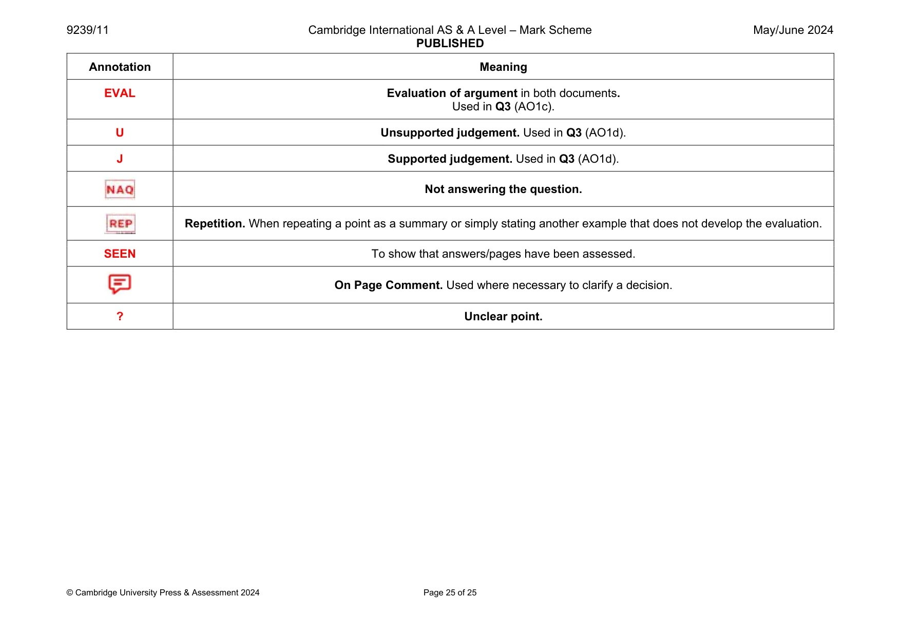 Mark scheme, page 25 of 25