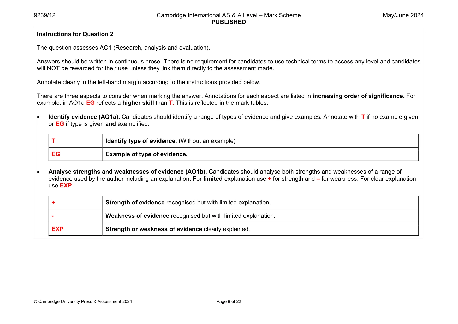 Mark scheme, page 8 of 22