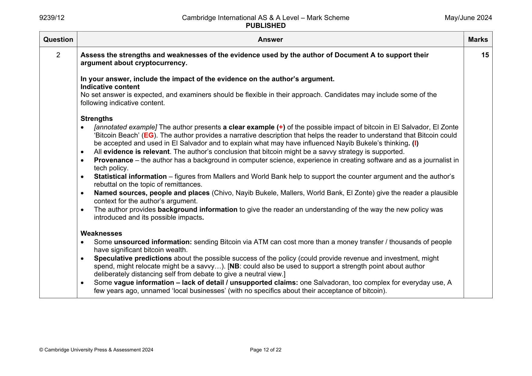 Mark scheme, page 12 of 22