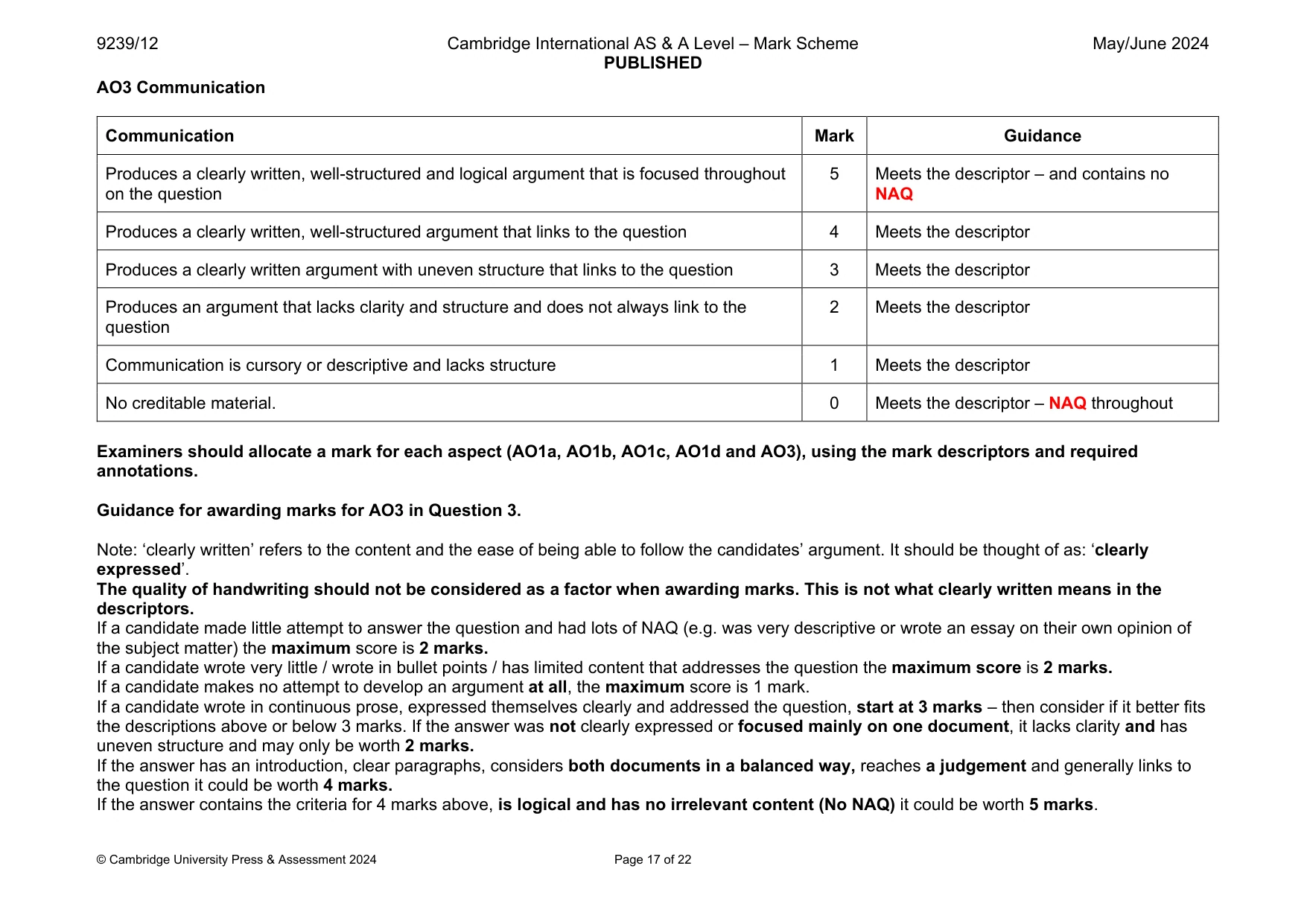 Mark scheme, page 17 of 22