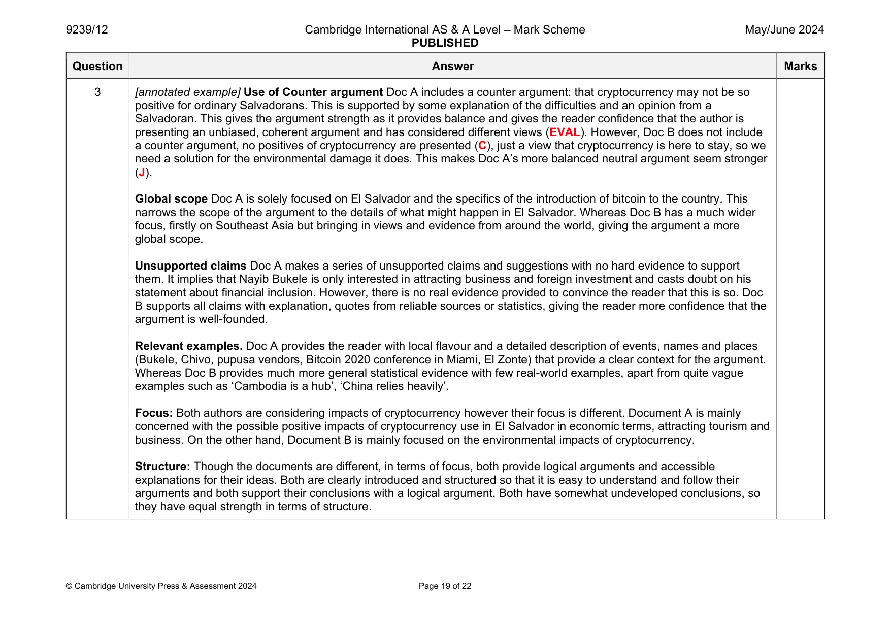 Mark scheme, page 19 of 22