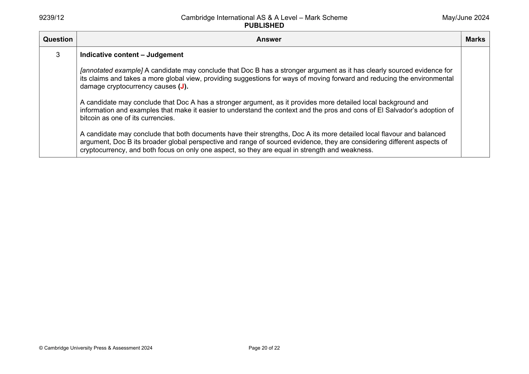 Mark scheme, page 20 of 22