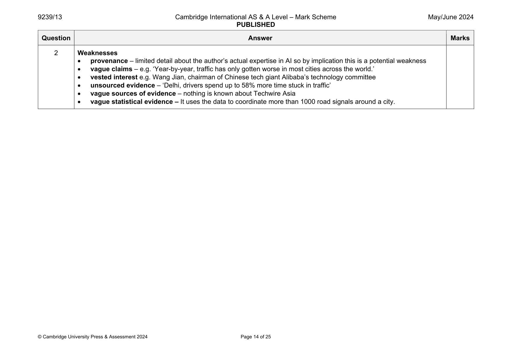 Mark scheme, page 14 of 25