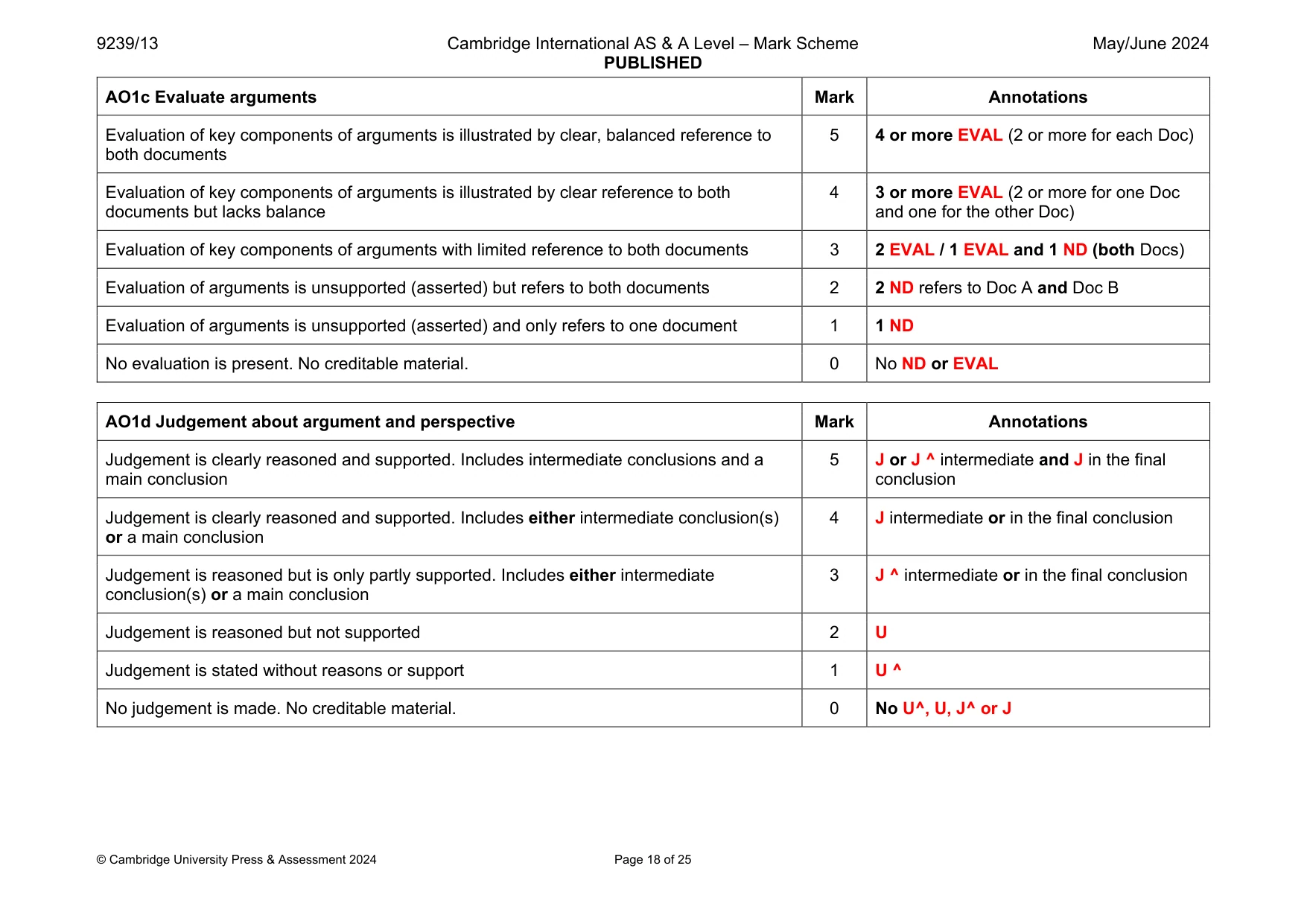 Mark scheme, page 18 of 25