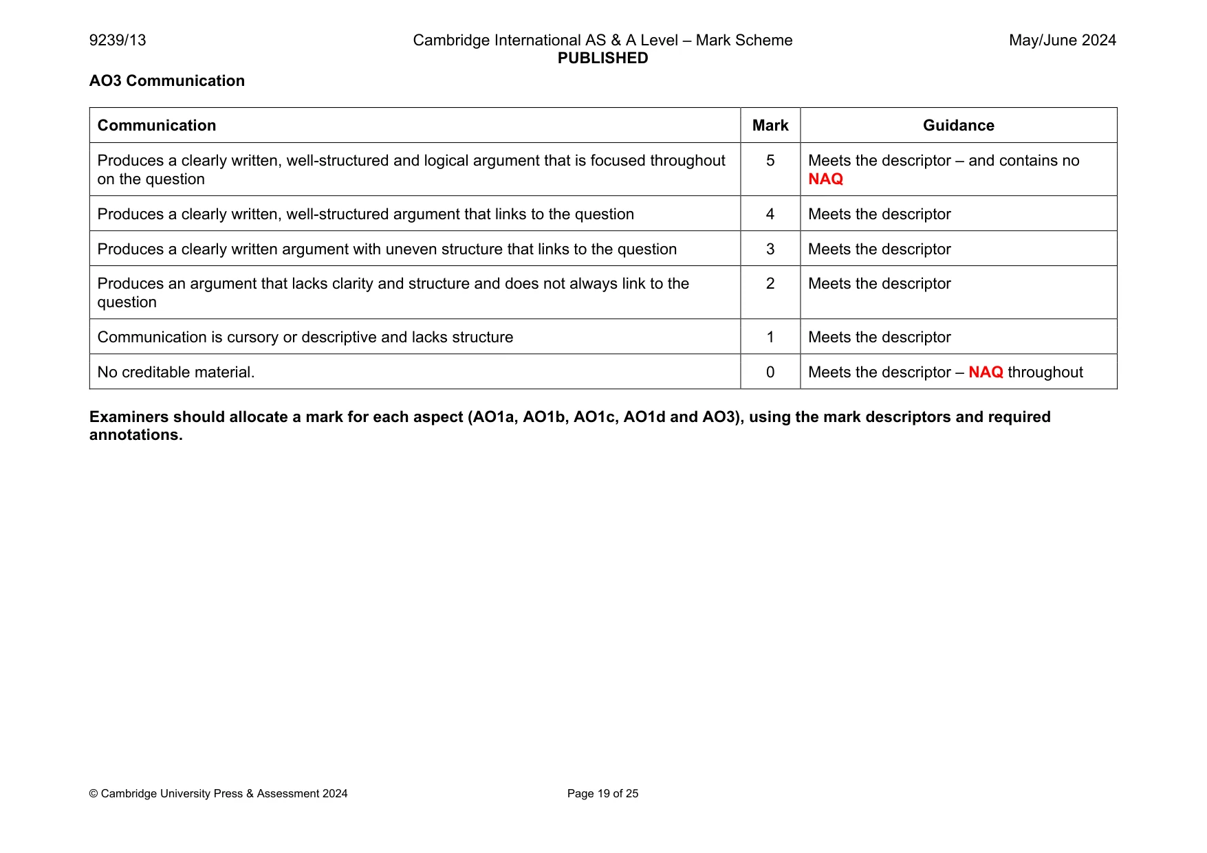 Mark scheme, page 19 of 25