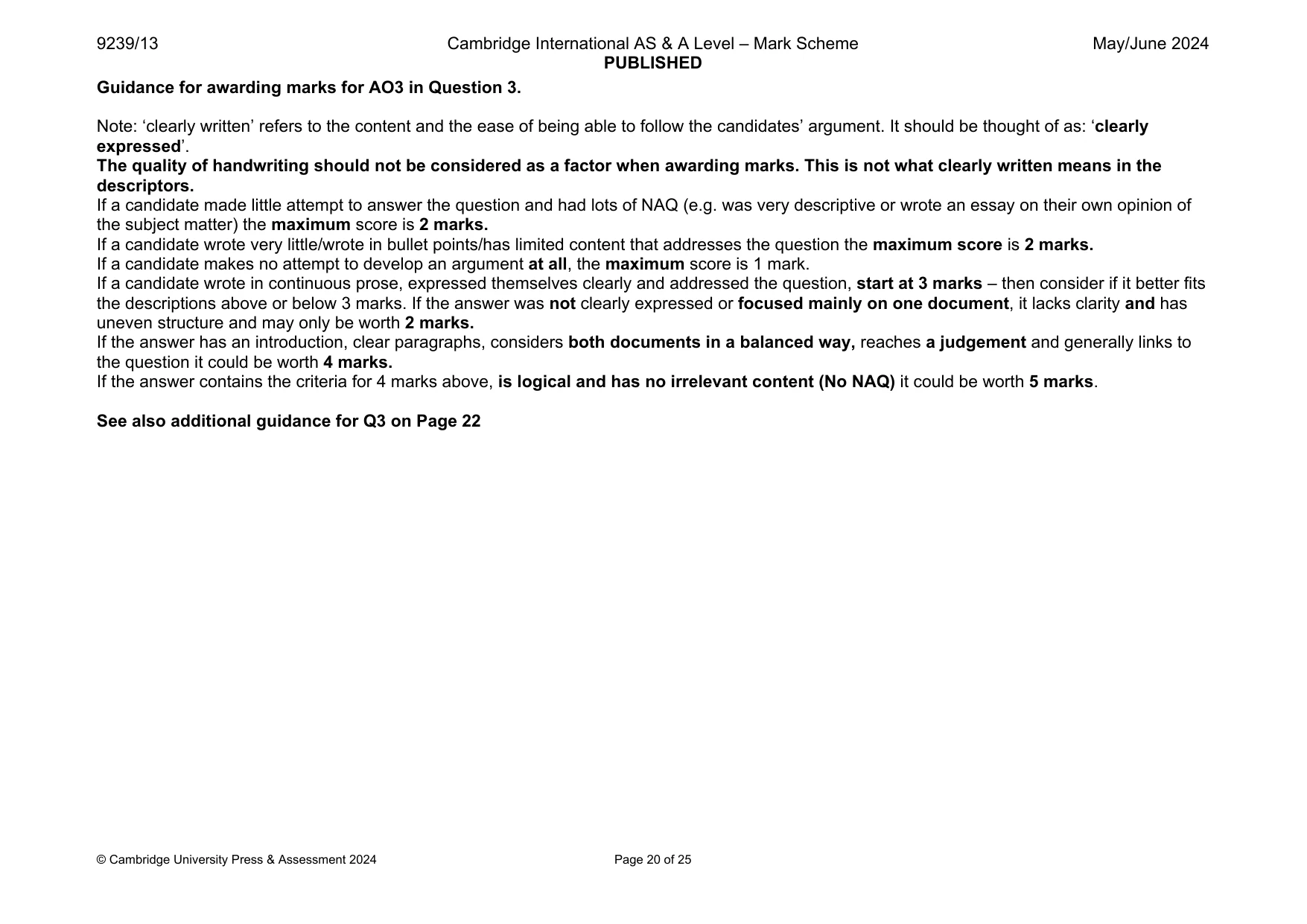 Mark scheme, page 20 of 25