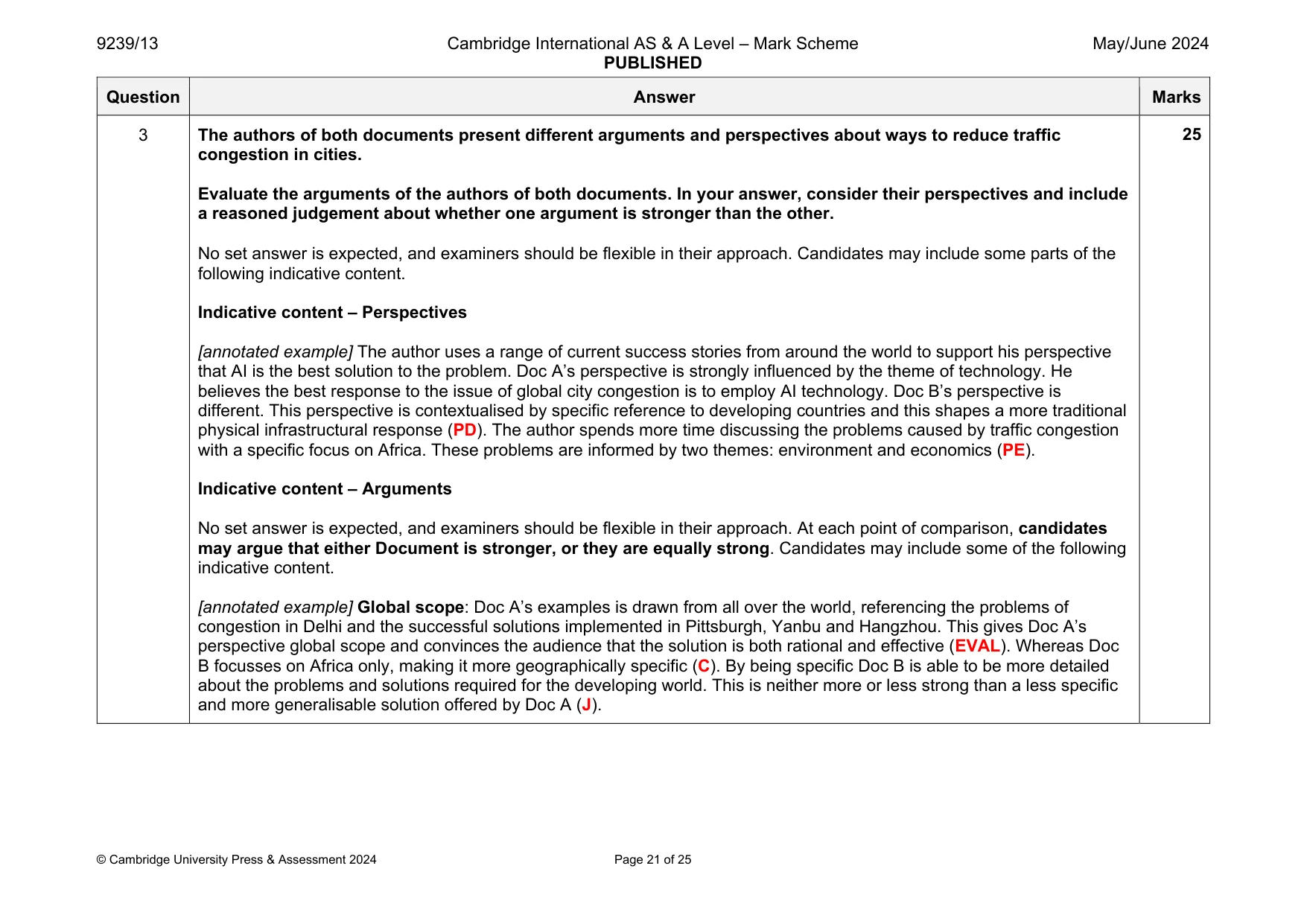Mark scheme, page 21 of 25