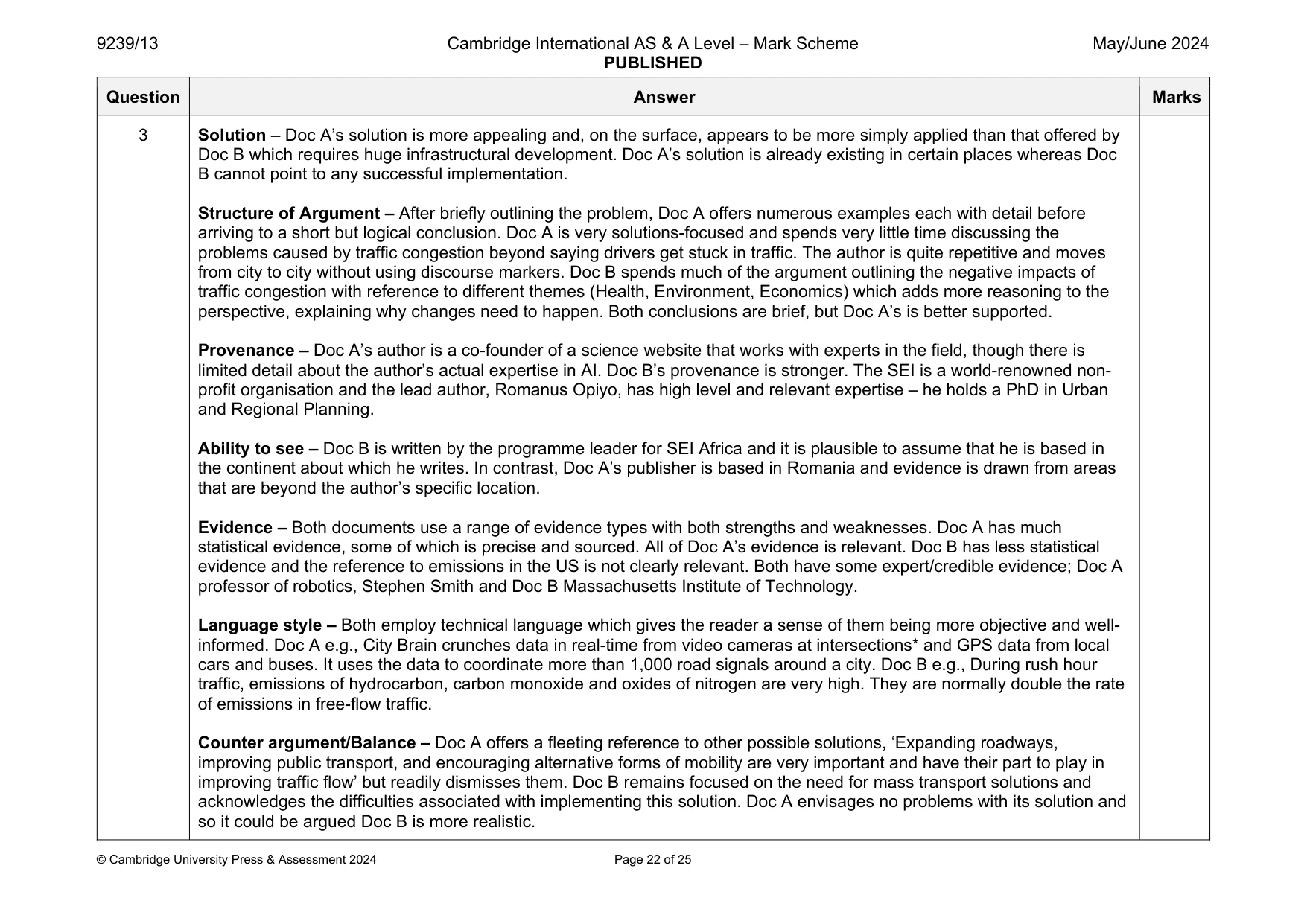 Mark scheme, page 22 of 25