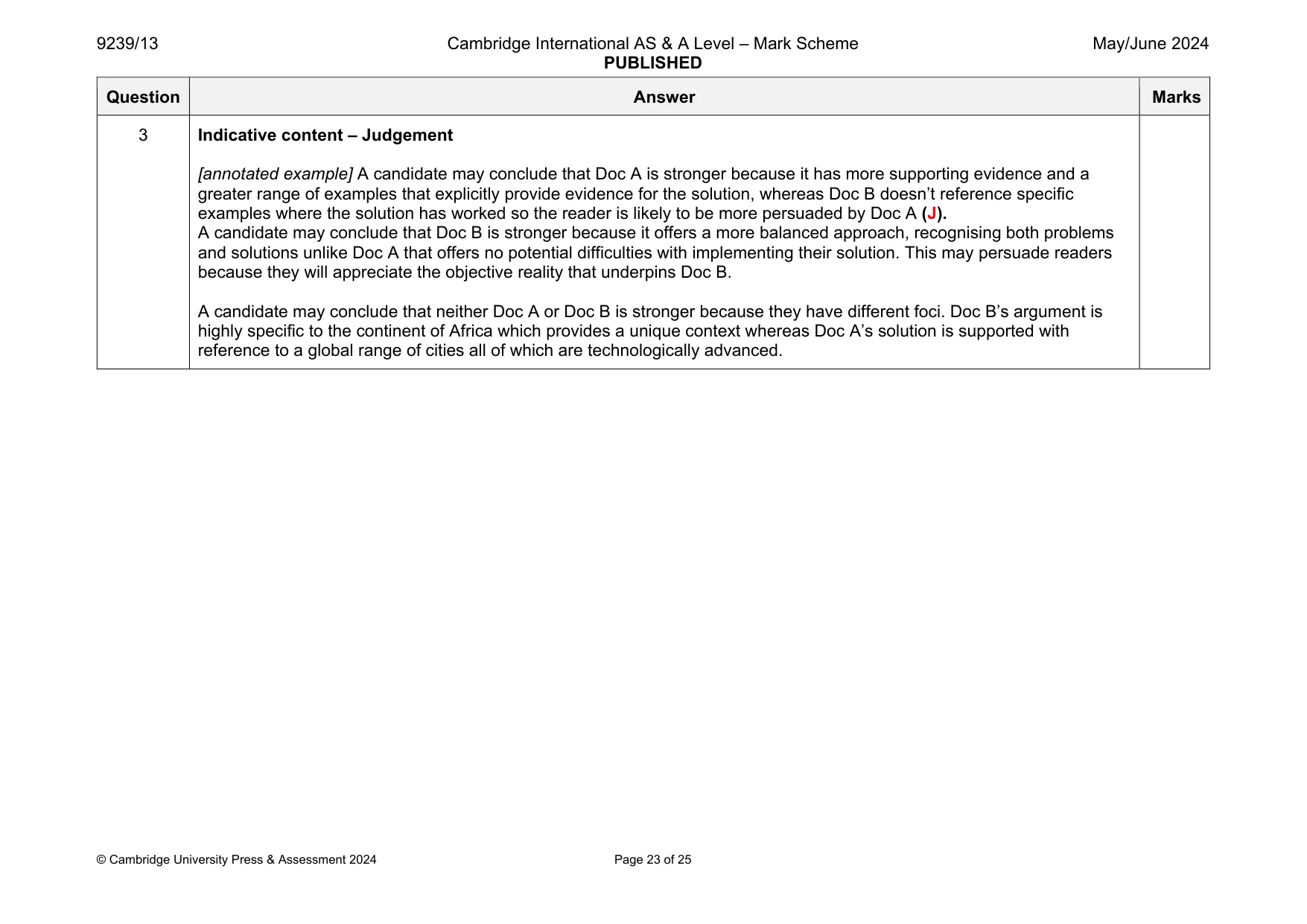 Mark scheme, page 23 of 25
