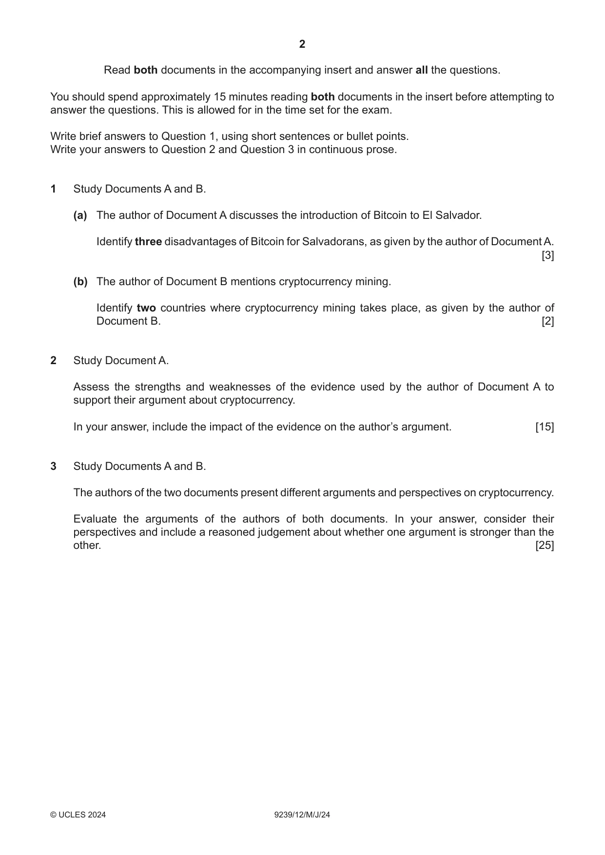 Cambridge A Level Global Perspectives and Research 9239 2024 May/June Paper 1 · Variant 2 question paper, page 2 of 4