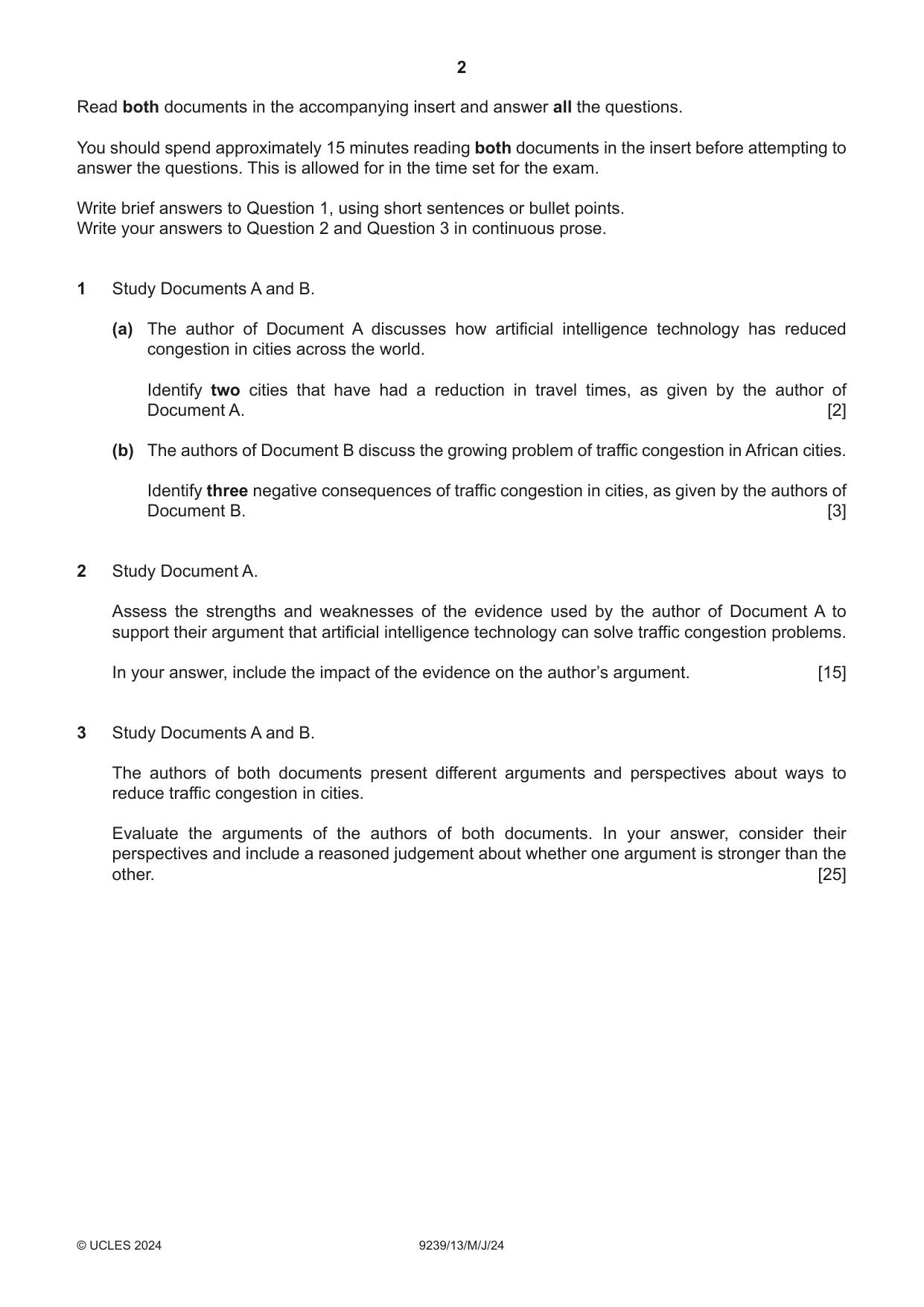 Cambridge A Level Global Perspectives and Research 9239 2024 May/June Paper 1 · Variant 3 question paper, page 2 of 4
