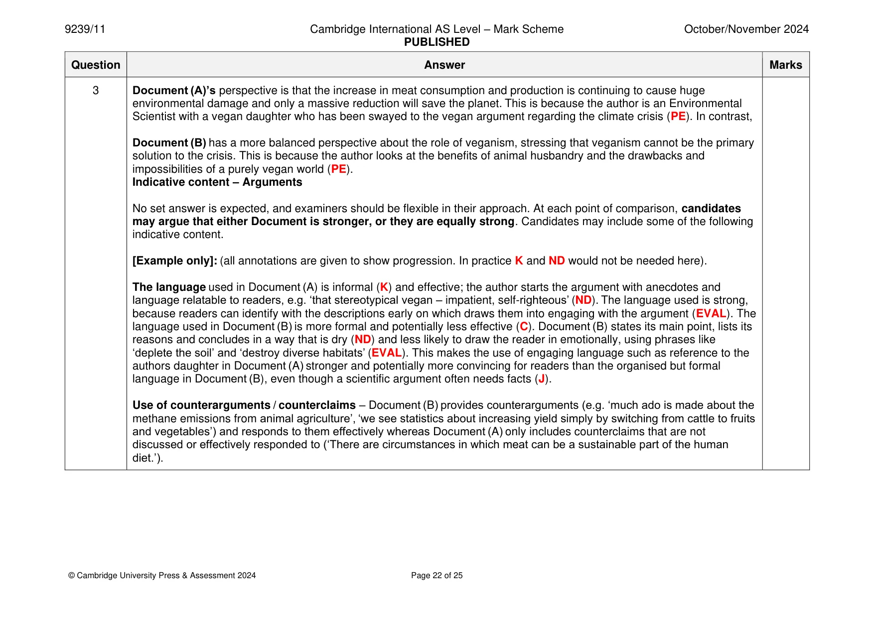 Mark scheme, page 22 of 25