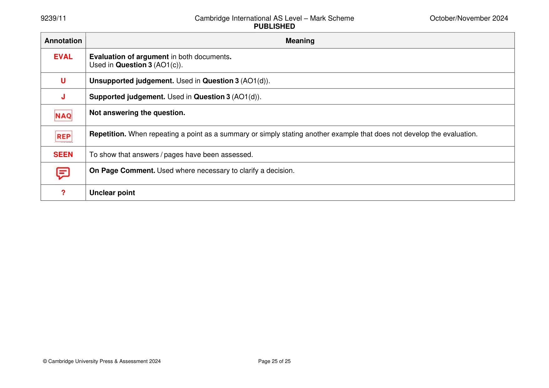 Mark scheme, page 25 of 25