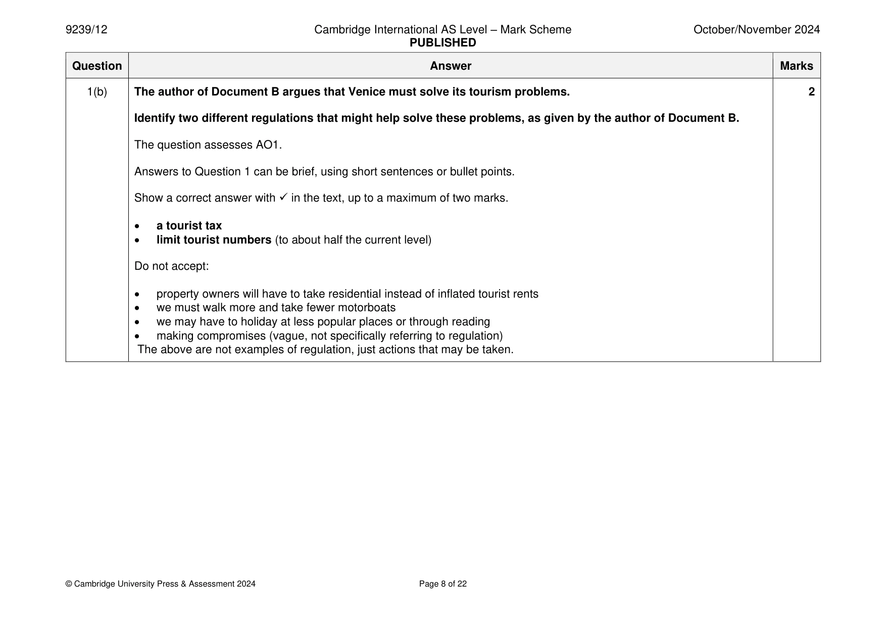 Mark scheme, page 8 of 22