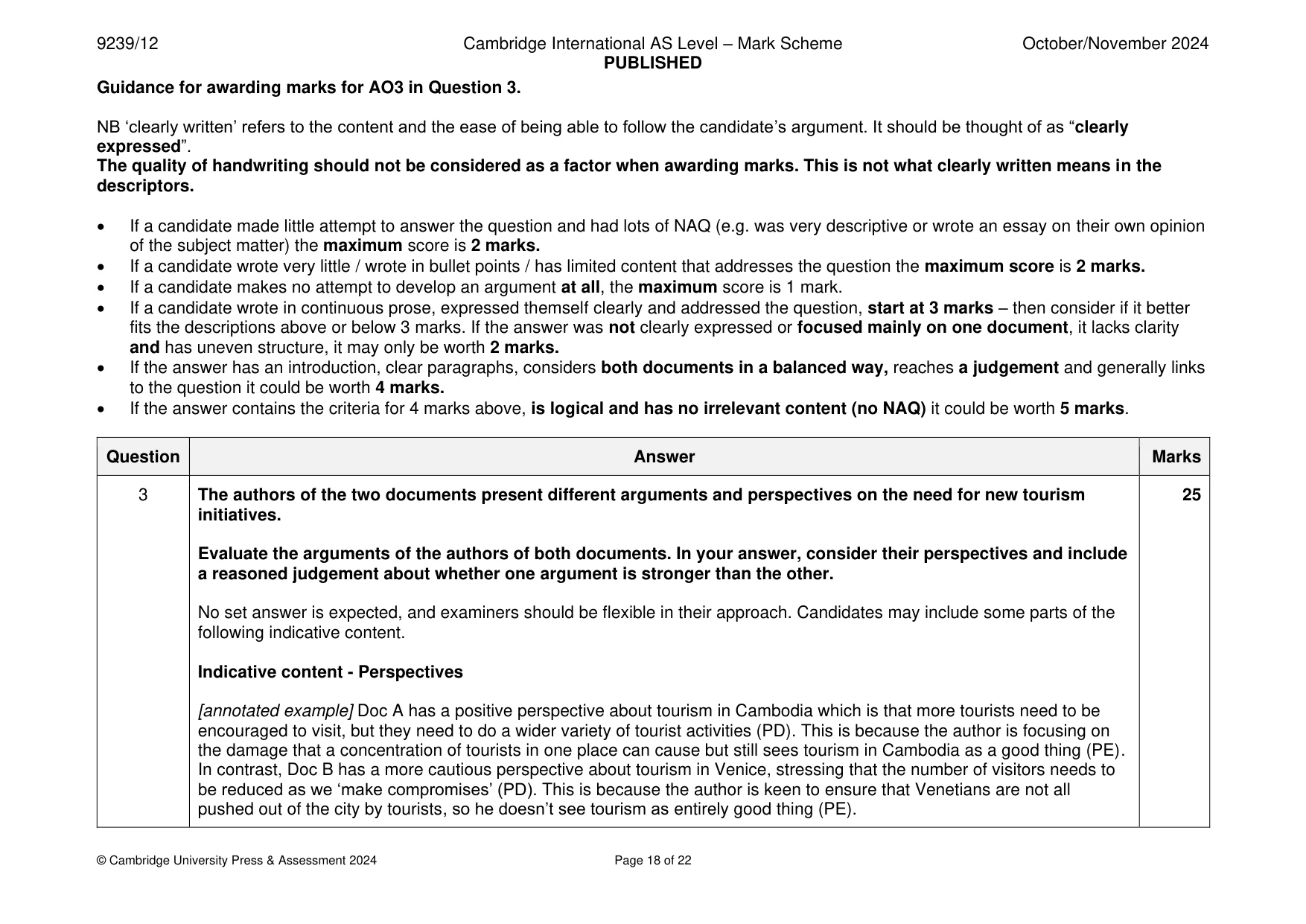 Mark scheme, page 18 of 22