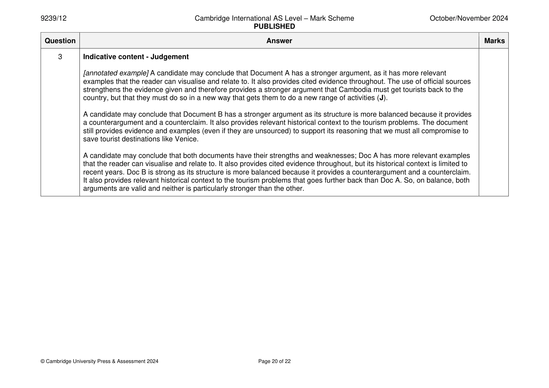 Mark scheme, page 20 of 22