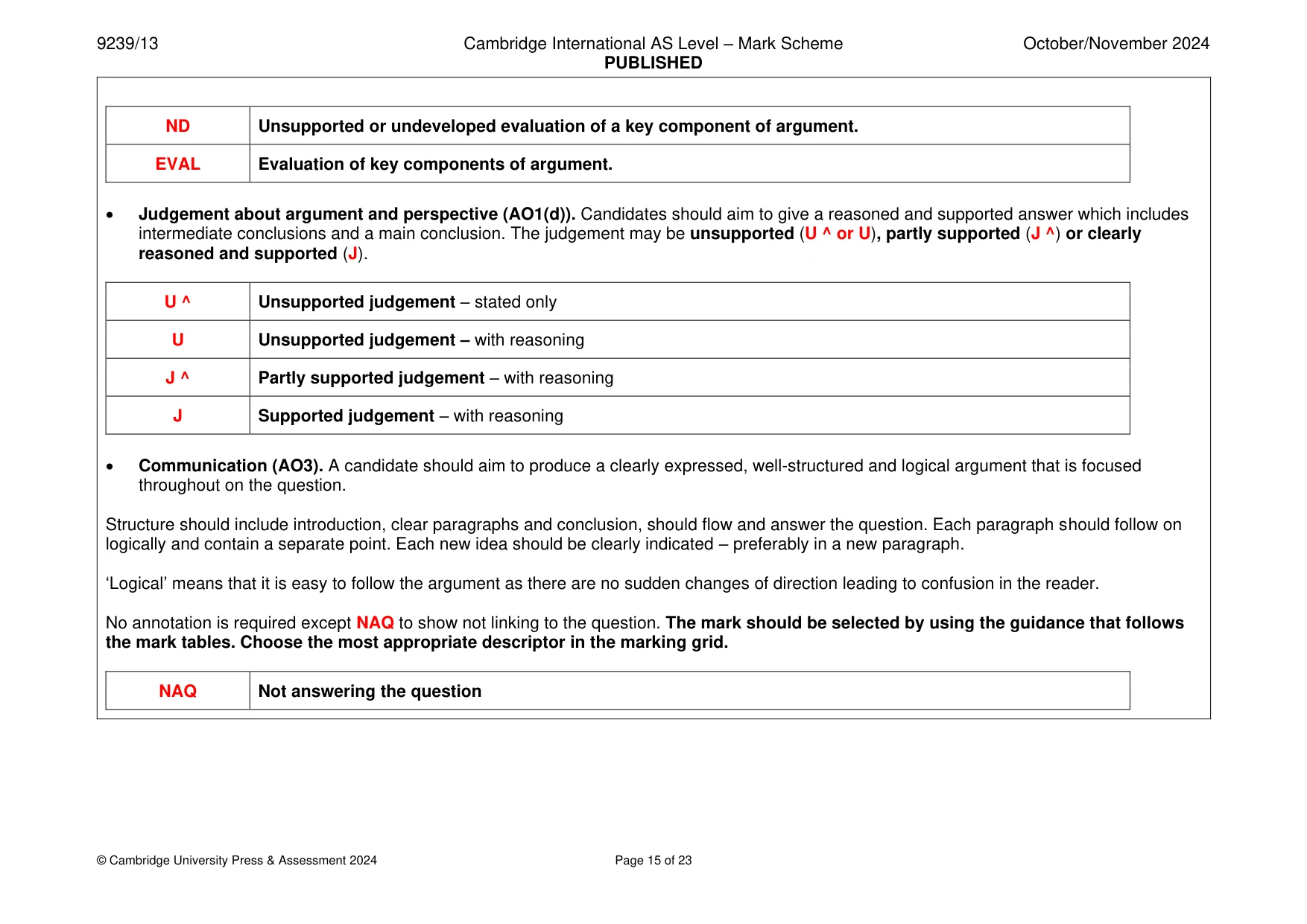 Mark scheme, page 15 of 23