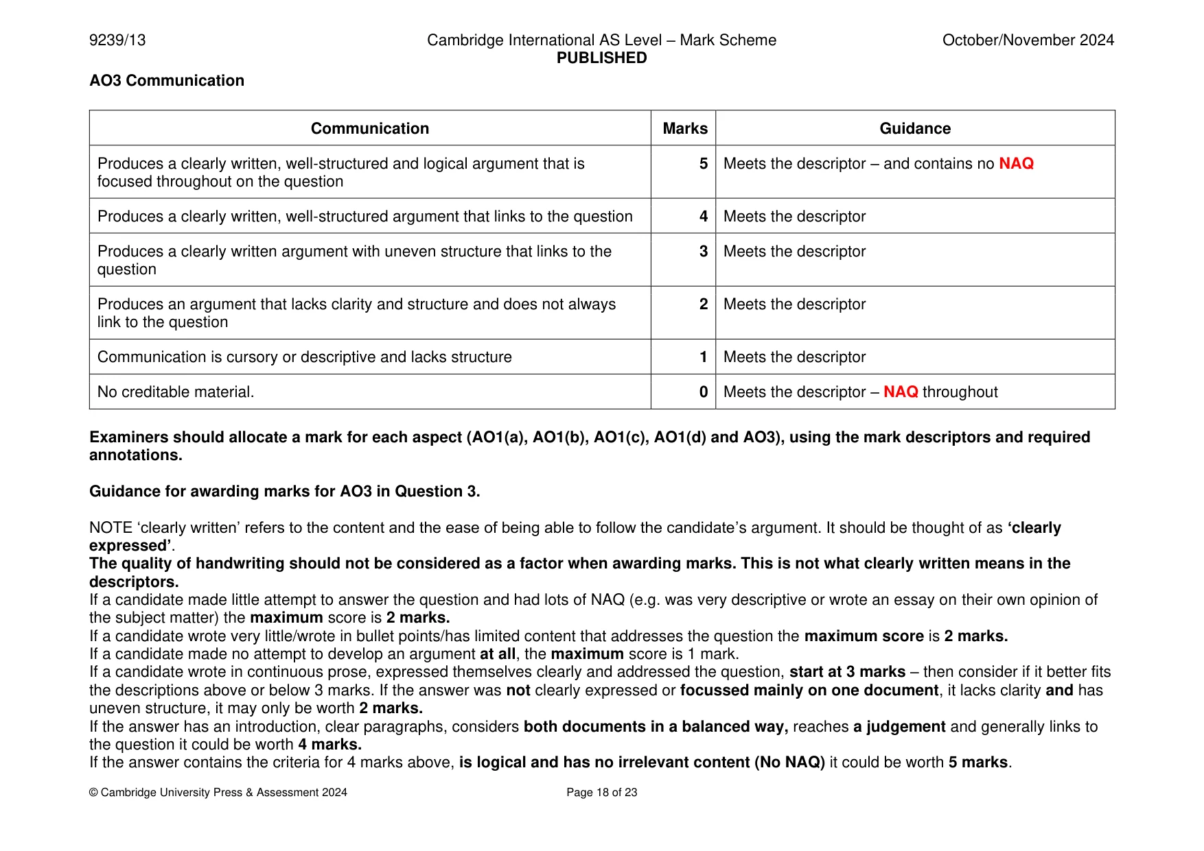 Mark scheme, page 18 of 23