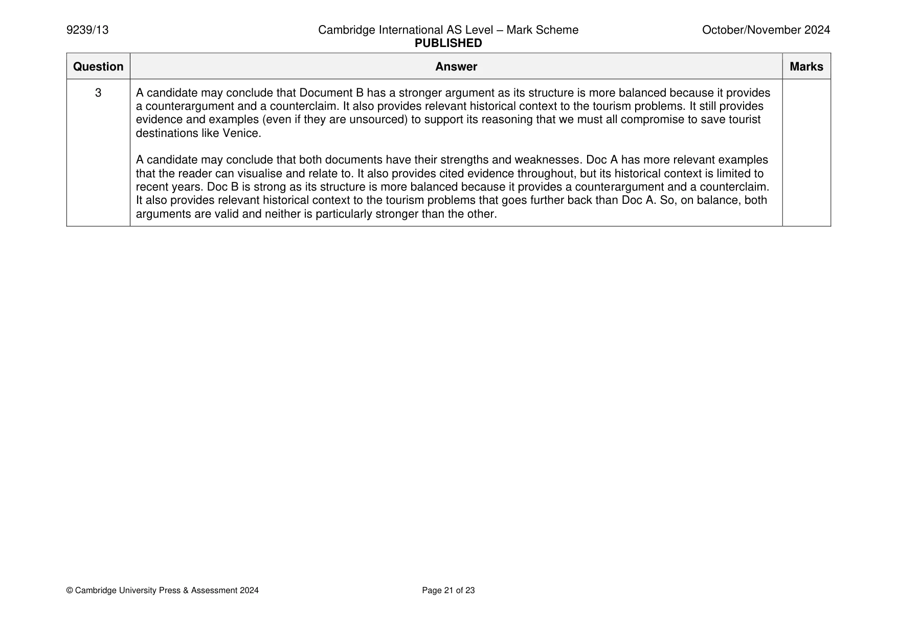 Mark scheme, page 21 of 23