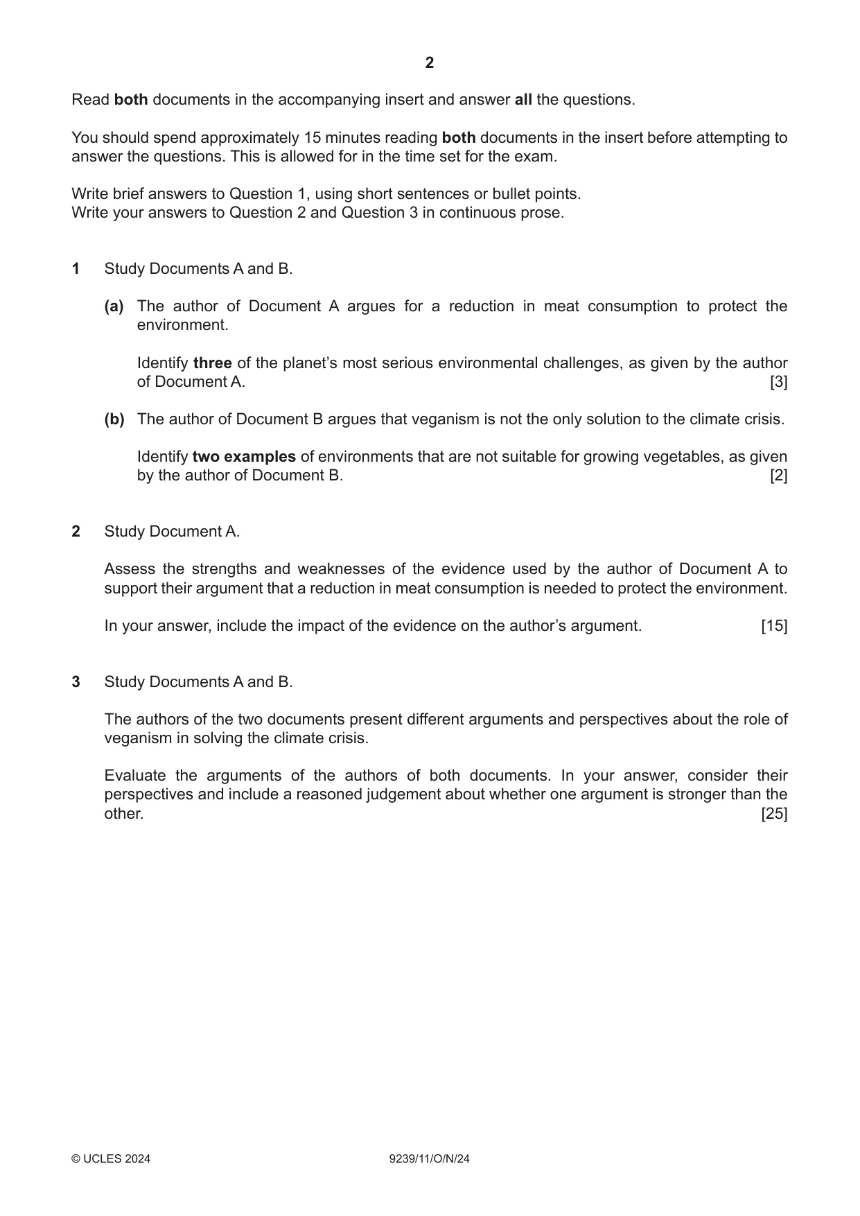 Cambridge A Level Global Perspectives and Research 9239 2024 Oct/Nov Paper 1 · Variant 1 question paper, page 2 of 4