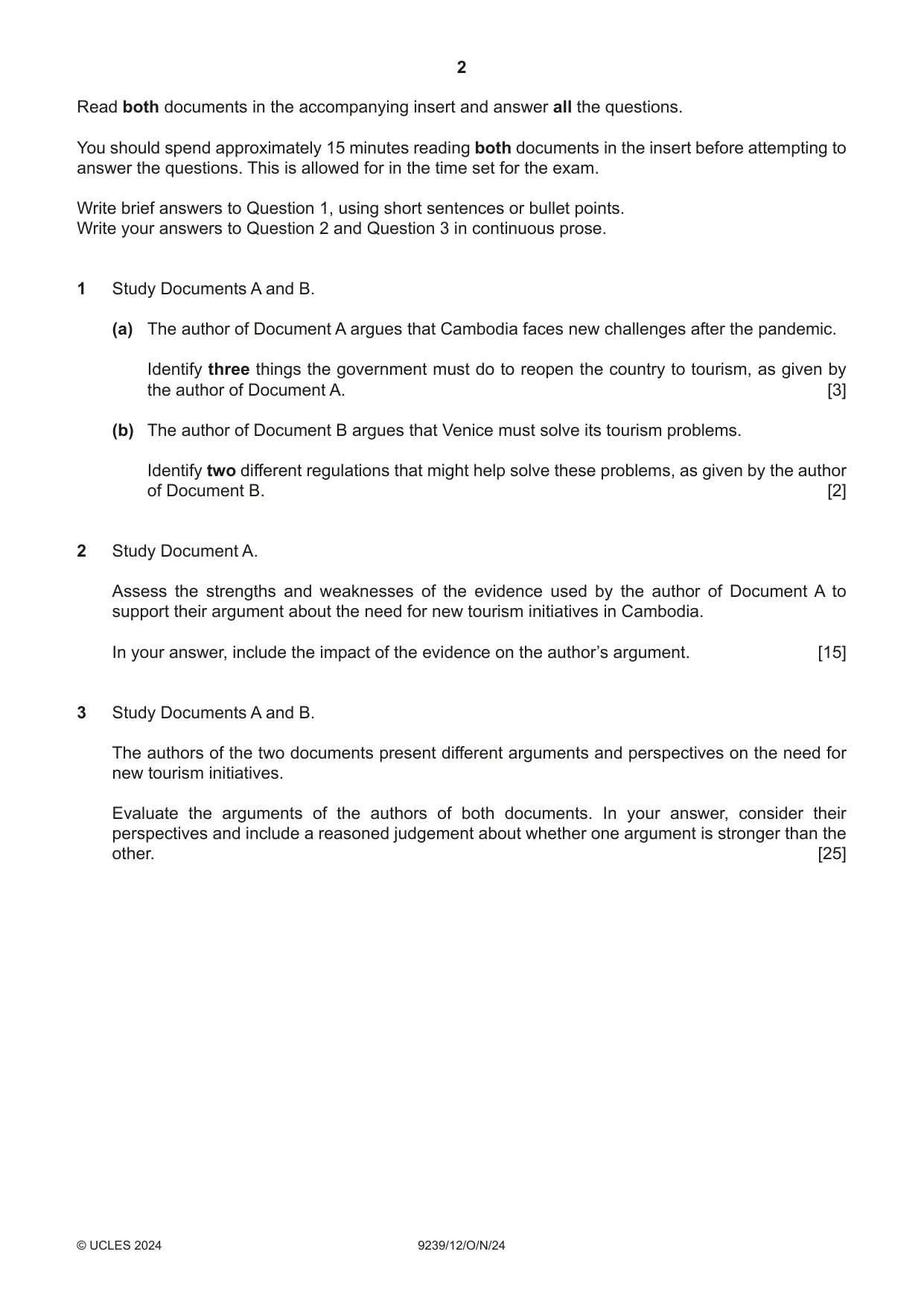 Cambridge A Level Global Perspectives and Research 9239 2024 Oct/Nov Paper 1 · Variant 2 question paper, page 2 of 4