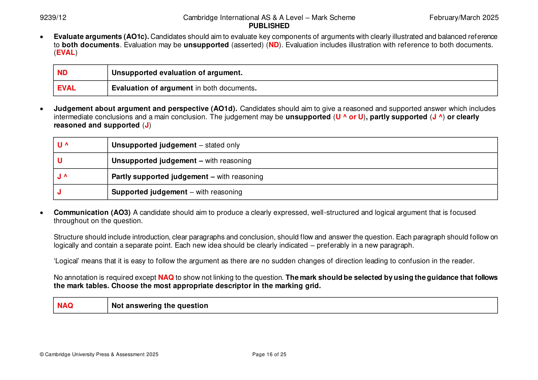 Mark scheme, page 16 of 25