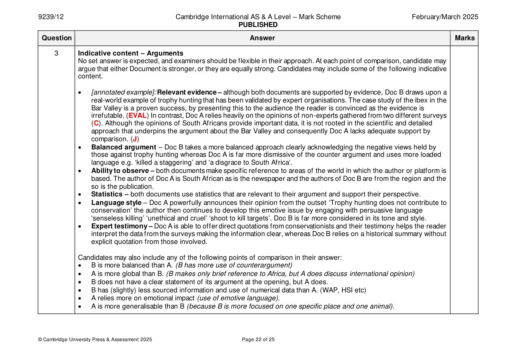 Mark scheme, page 22 of 25