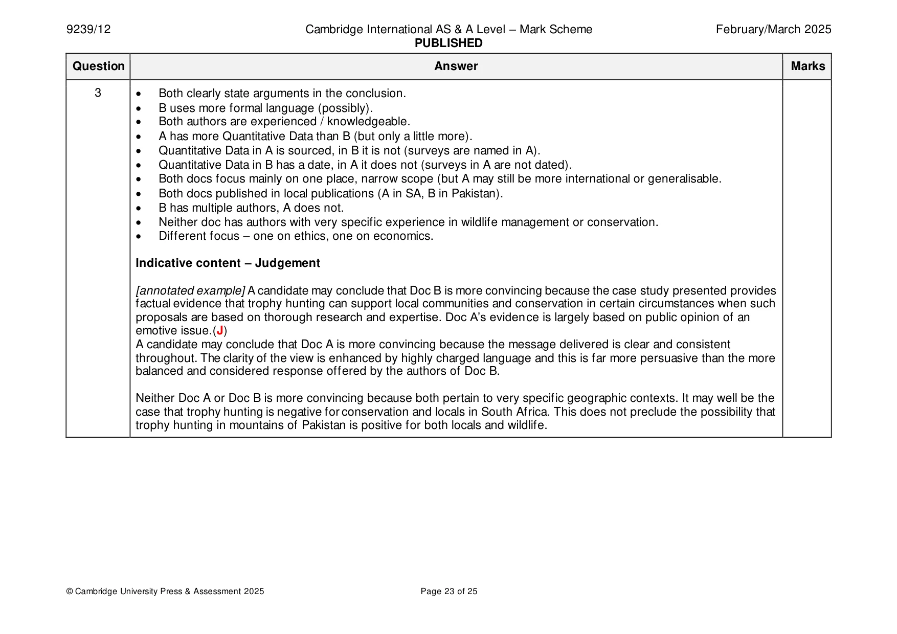 Mark scheme, page 23 of 25