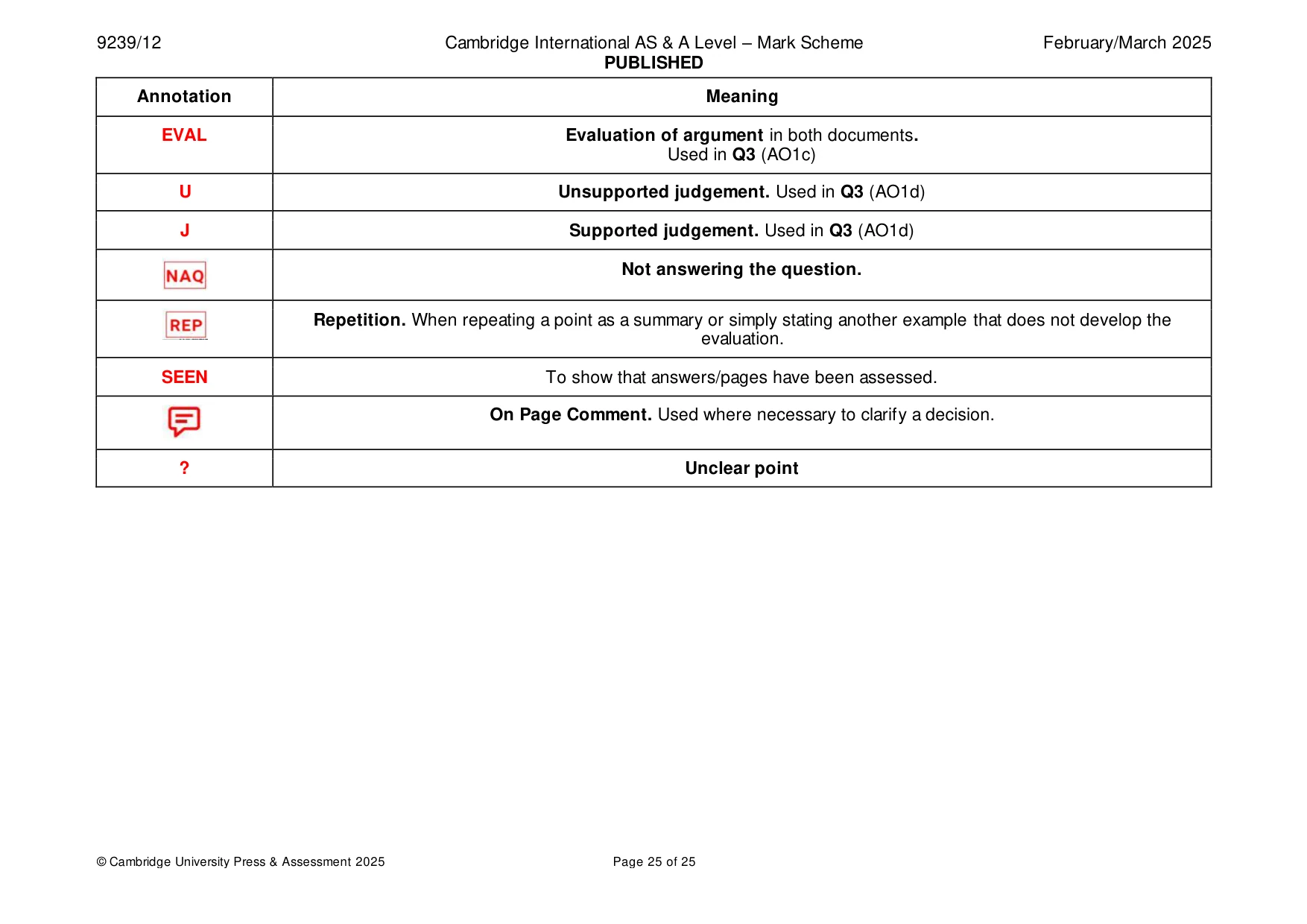 Mark scheme, page 25 of 25