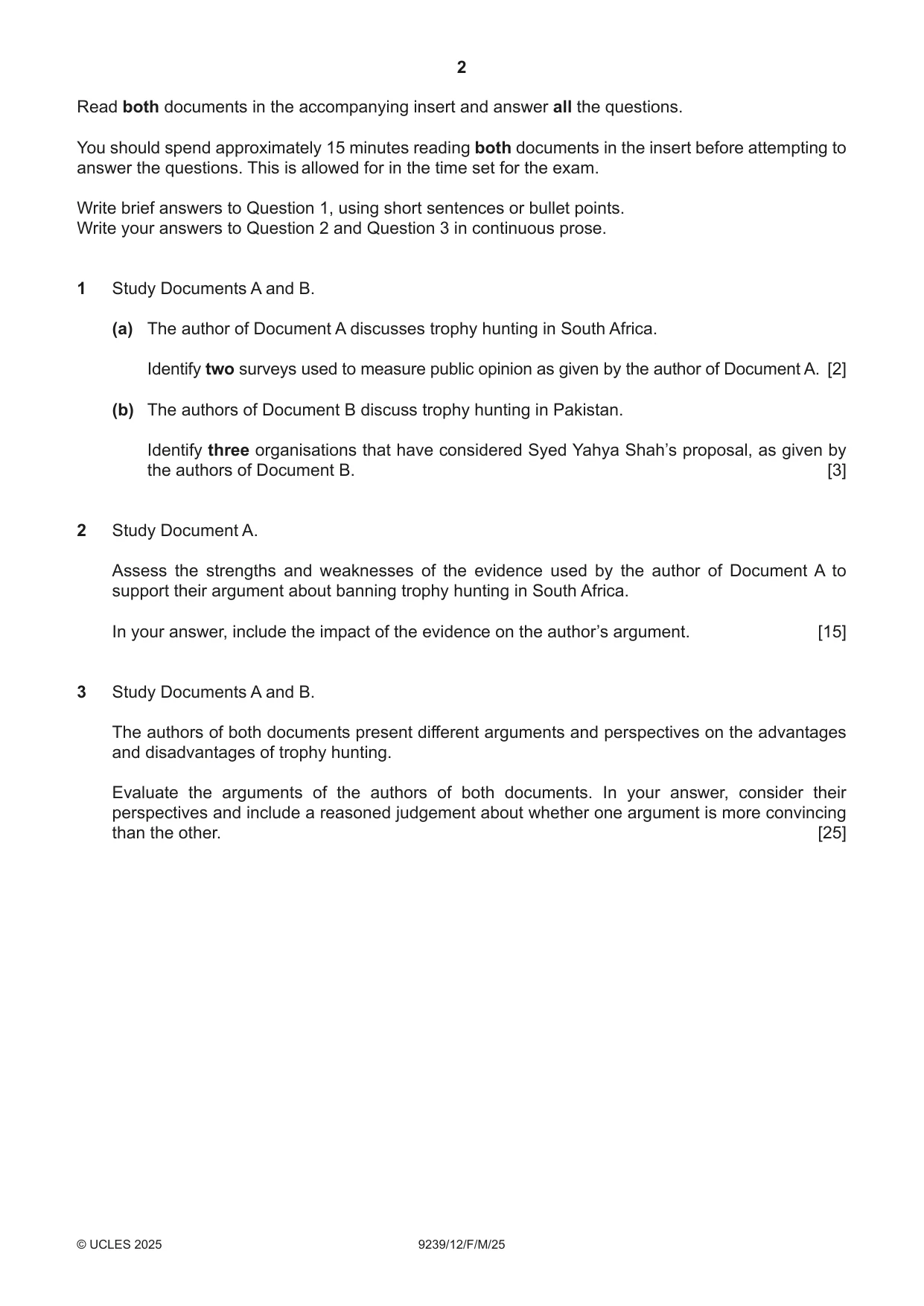 Cambridge A Level Global Perspectives and Research 9239 2025 Feb/March Paper 1 · Variant 2 question paper, page 2 of 4