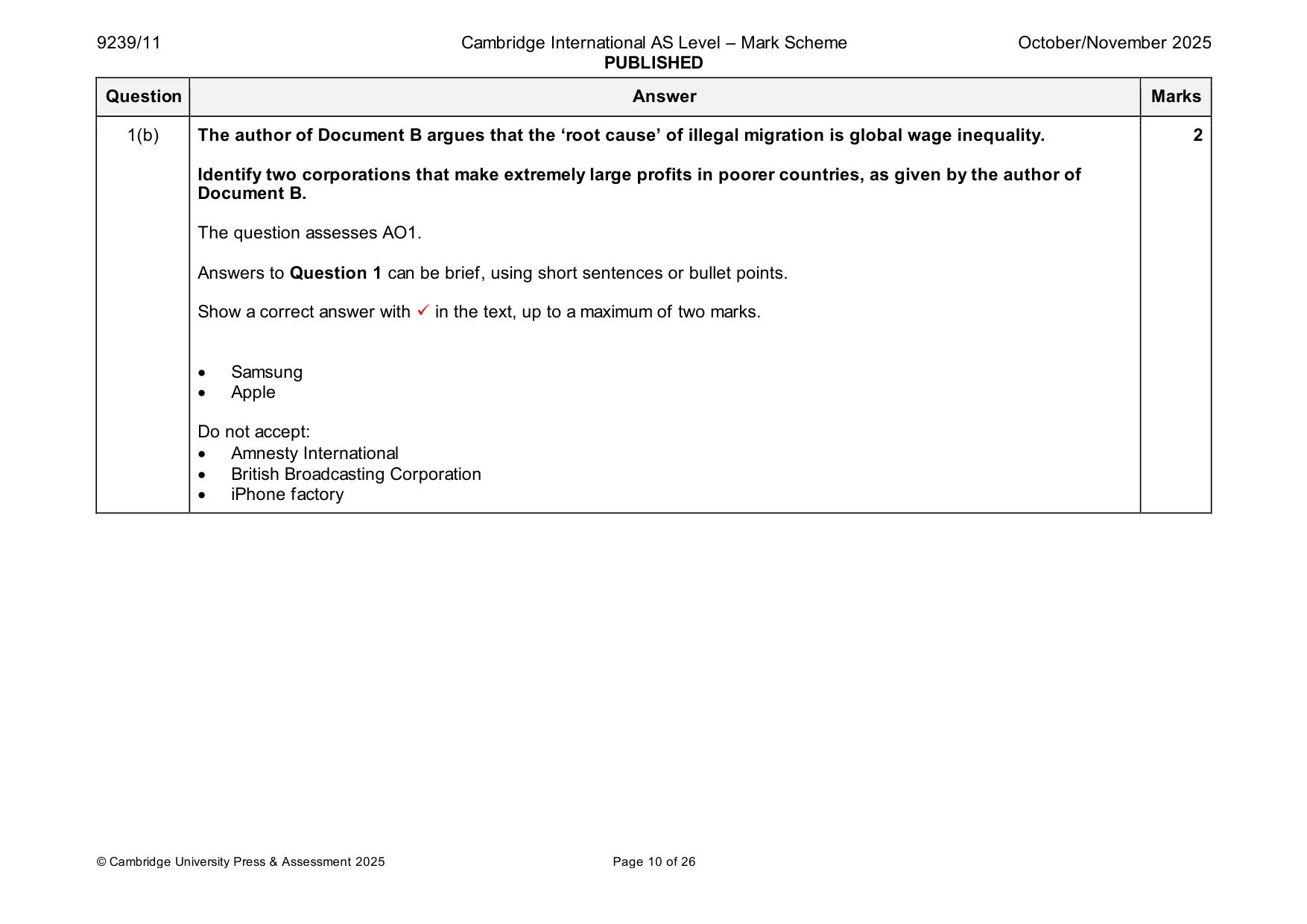 Mark scheme, page 10 of 26