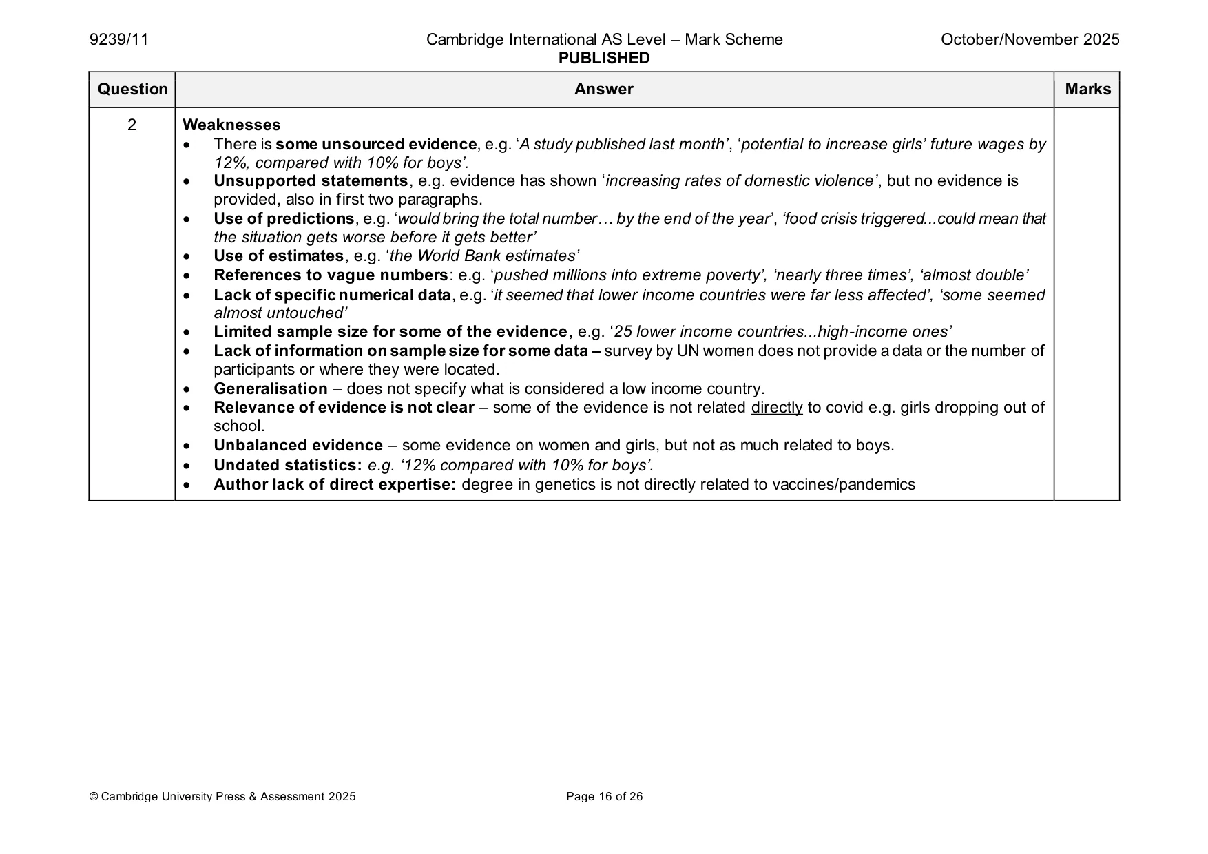 Mark scheme, page 16 of 26