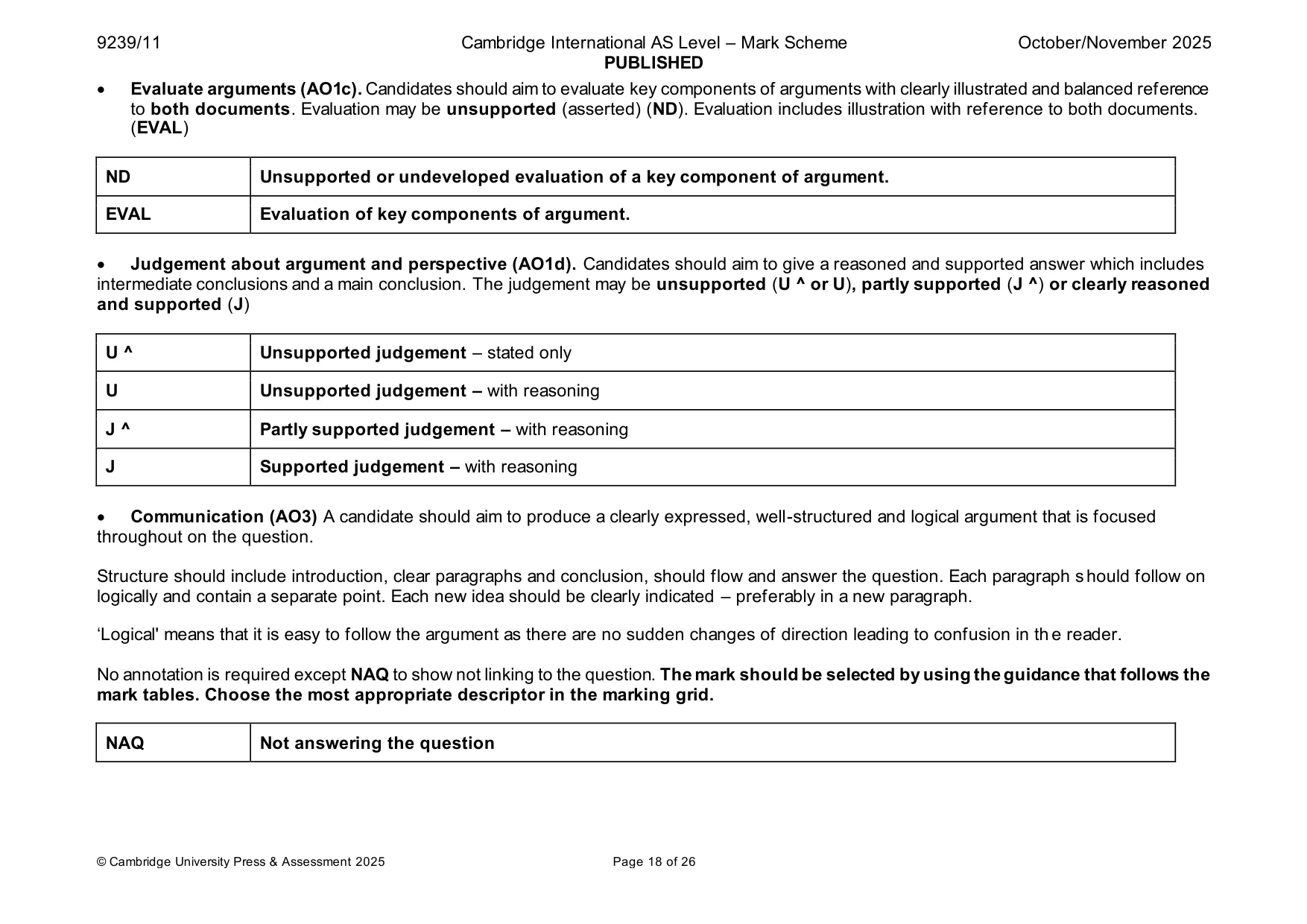 Mark scheme, page 18 of 26