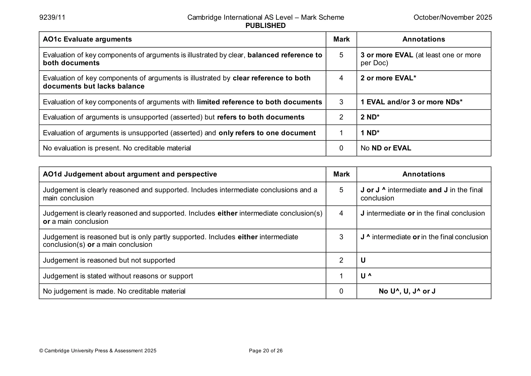 Mark scheme, page 20 of 26