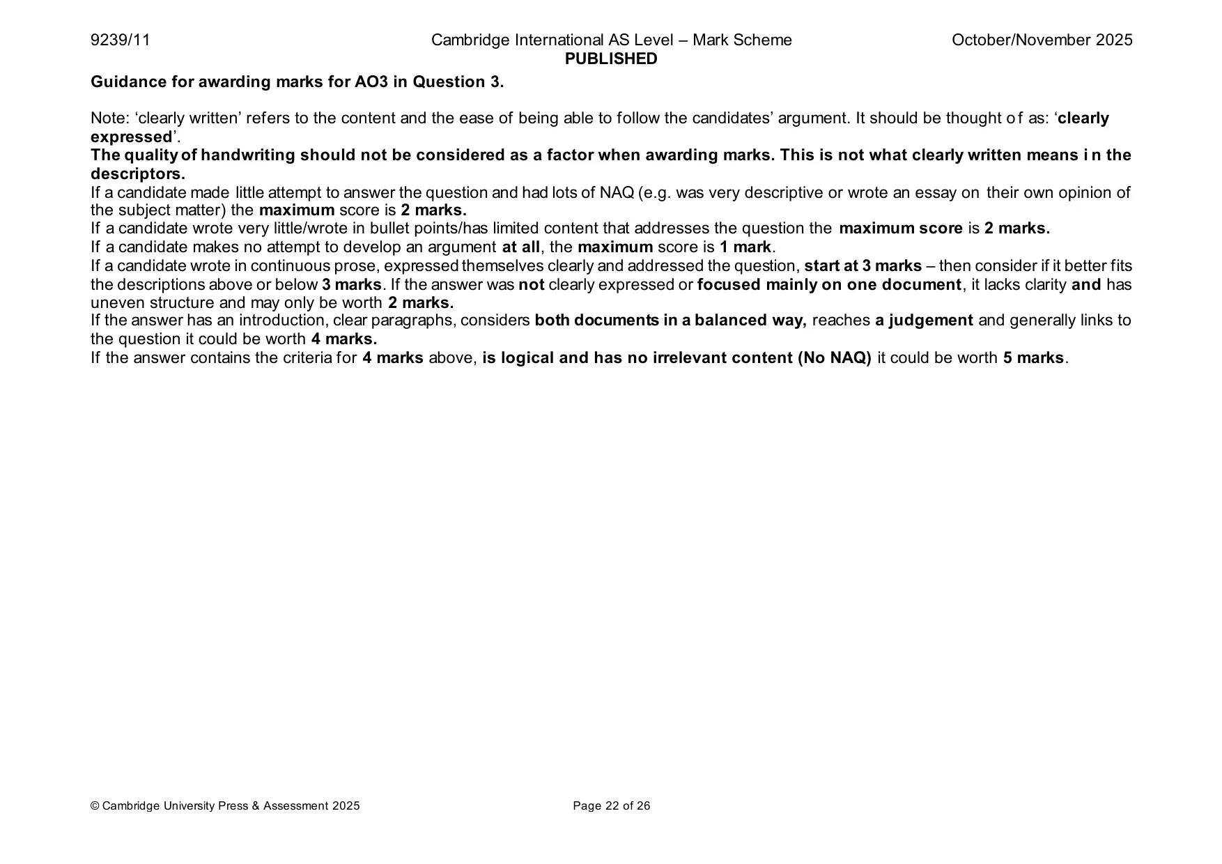 Mark scheme, page 22 of 26