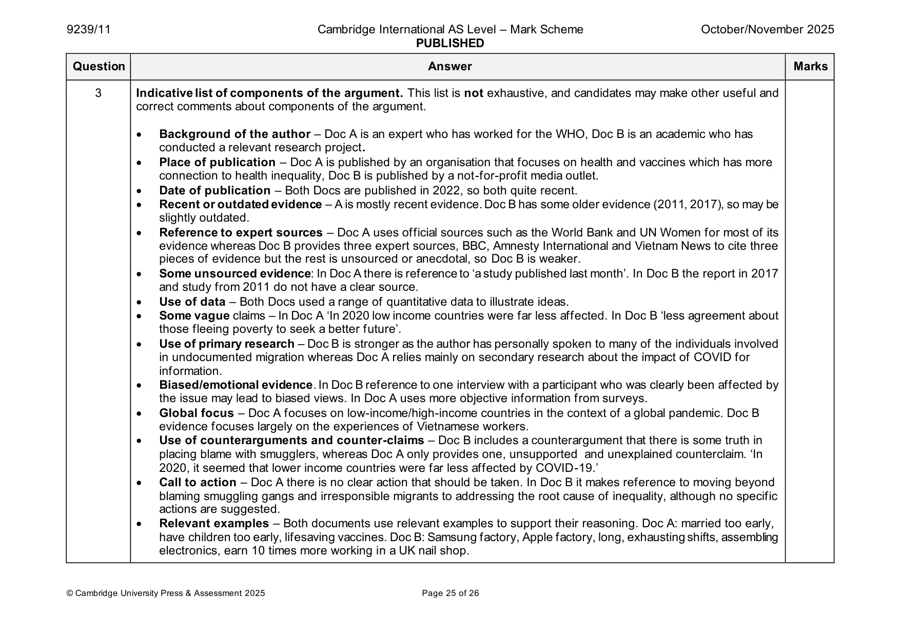 Mark scheme, page 25 of 26