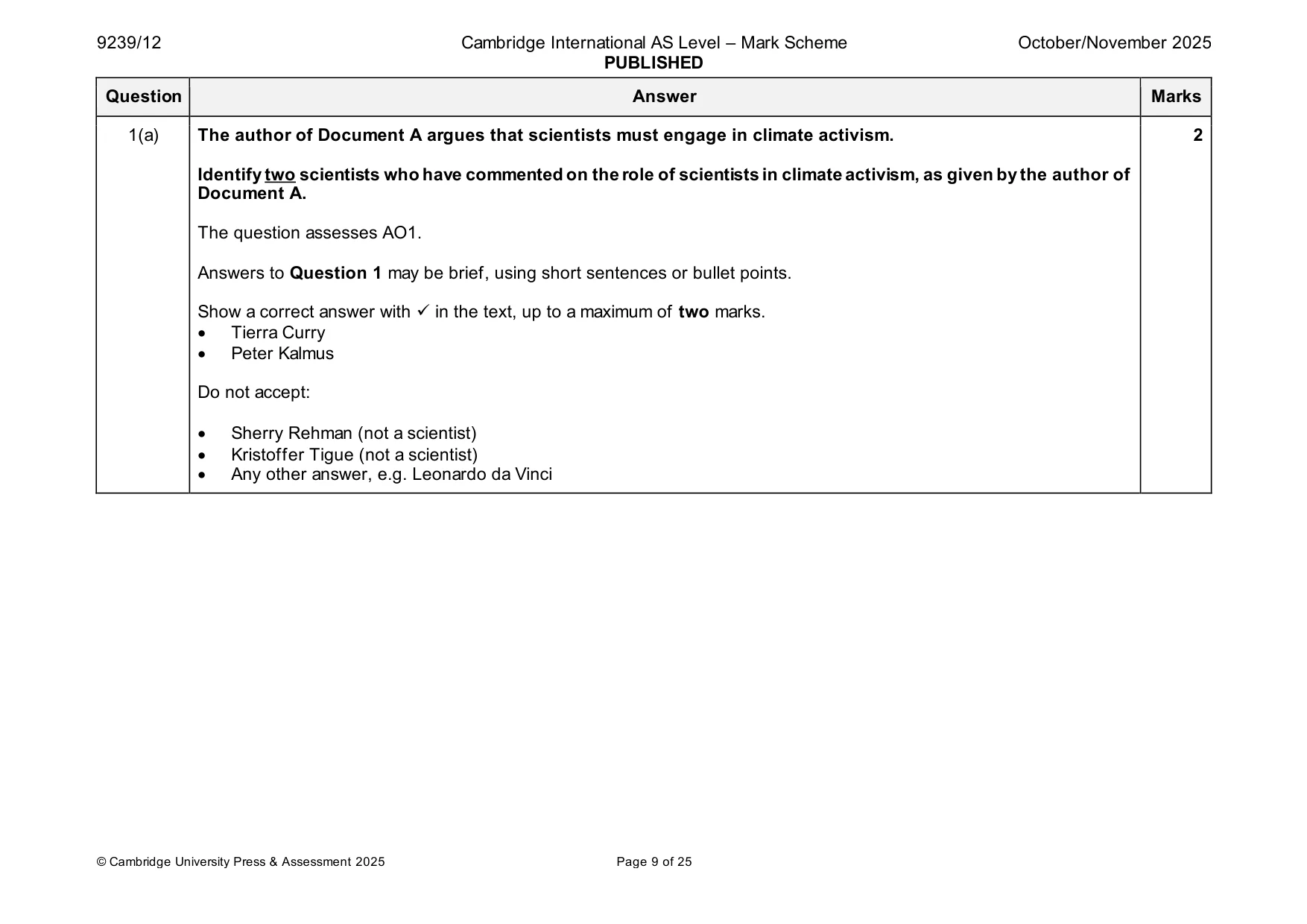 Mark scheme, page 9 of 25