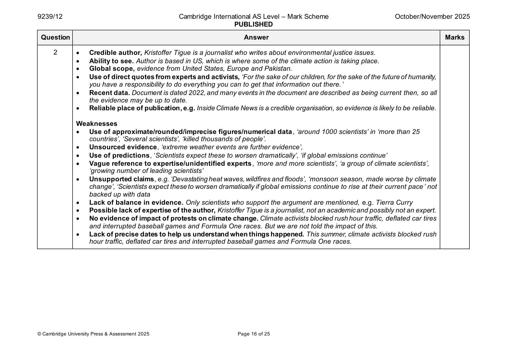 Mark scheme, page 16 of 25