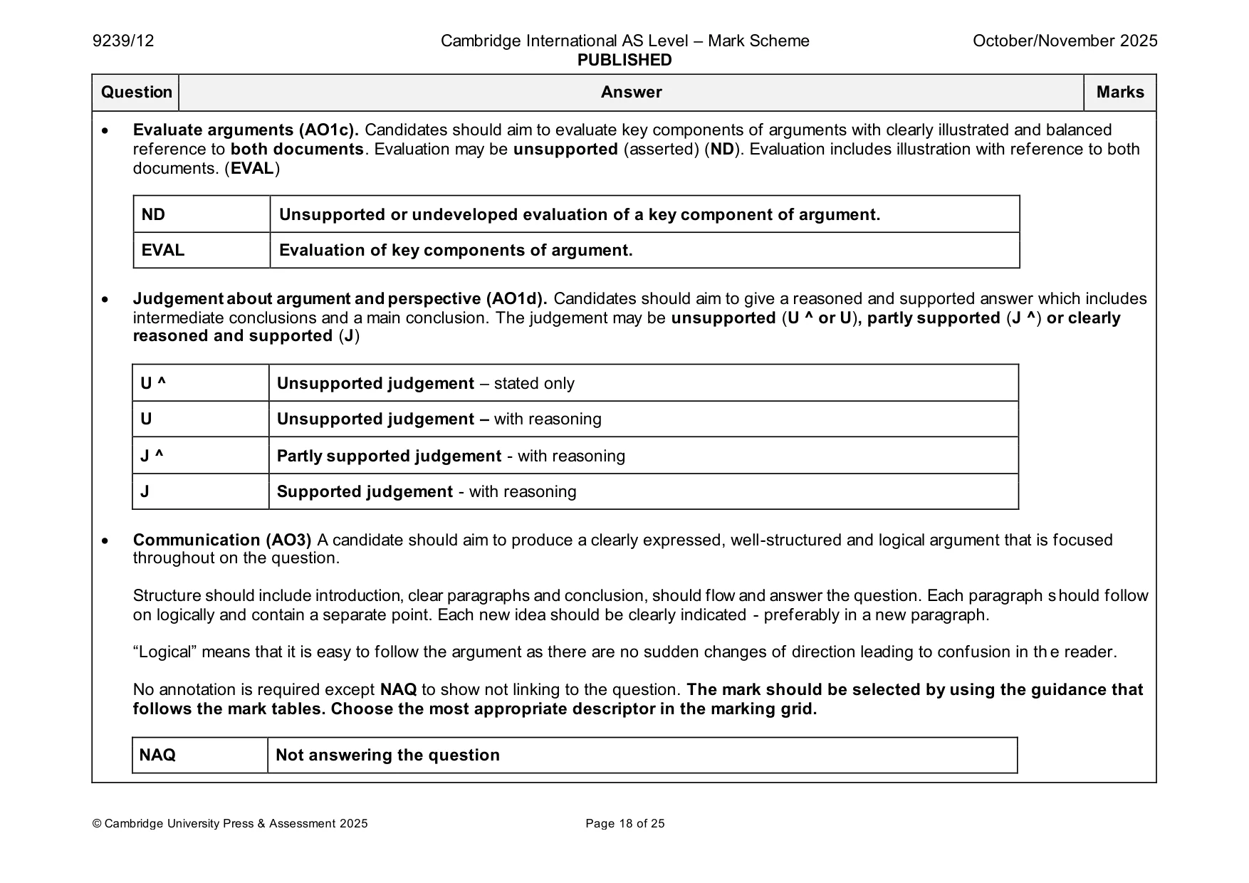 Mark scheme, page 18 of 25