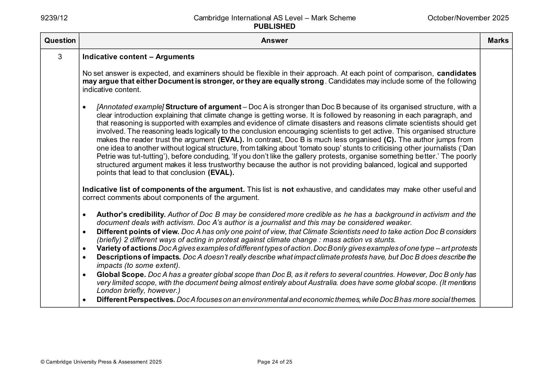 Mark scheme, page 24 of 25