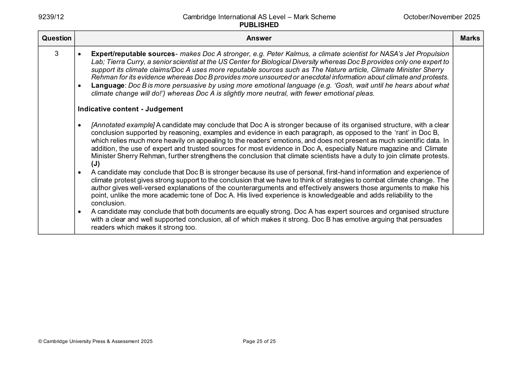 Mark scheme, page 25 of 25