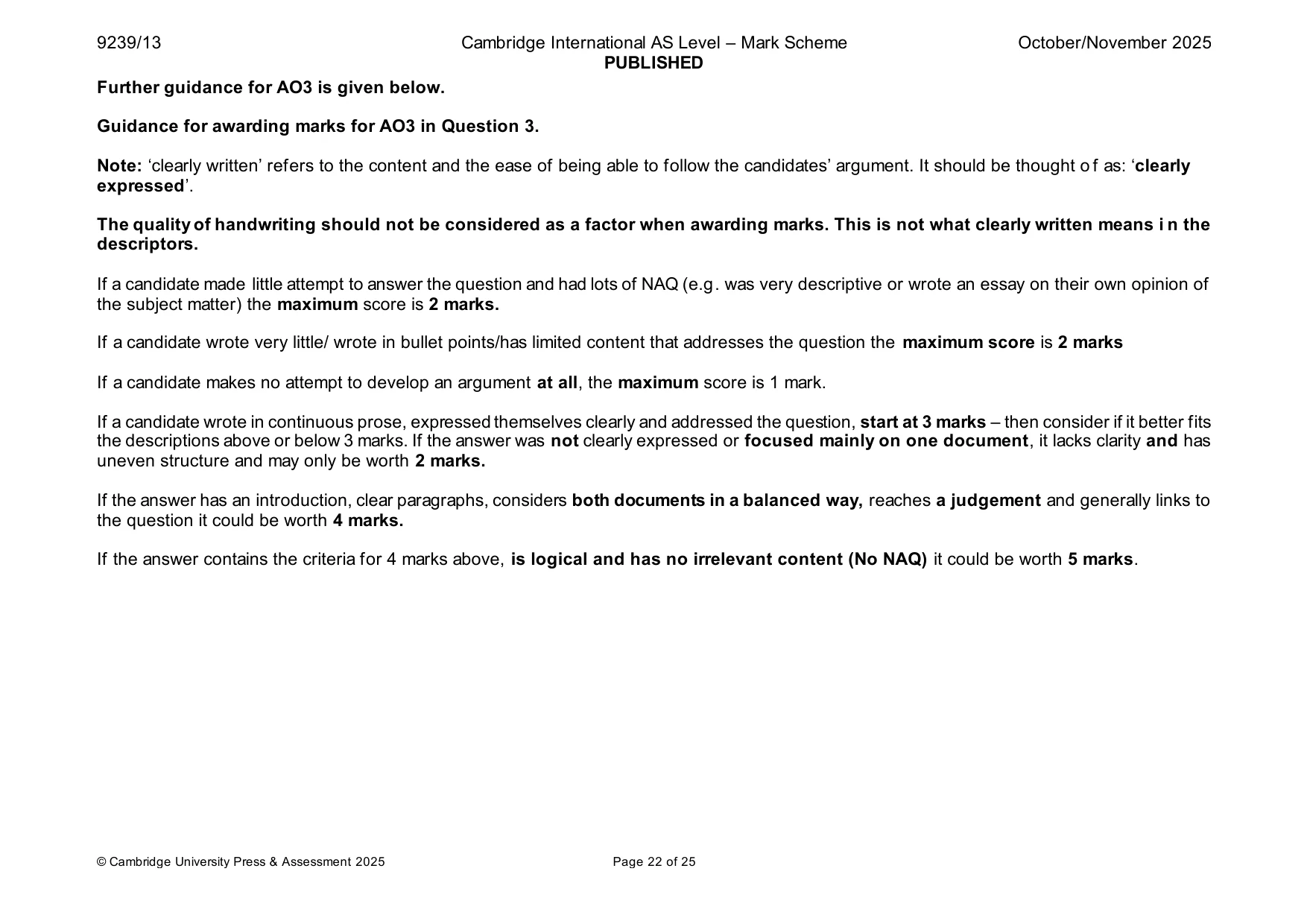 Mark scheme, page 22 of 25