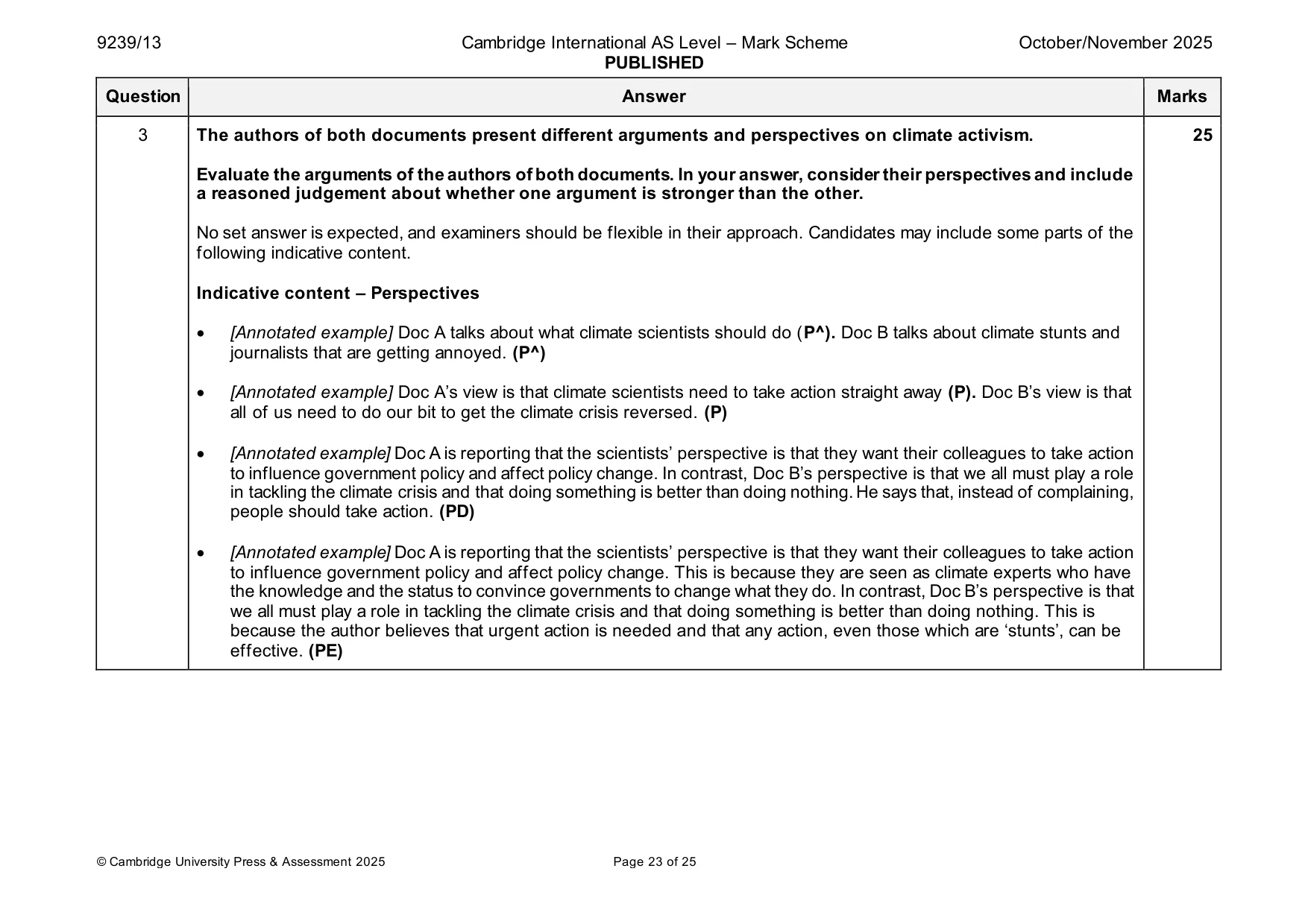 Mark scheme, page 23 of 25