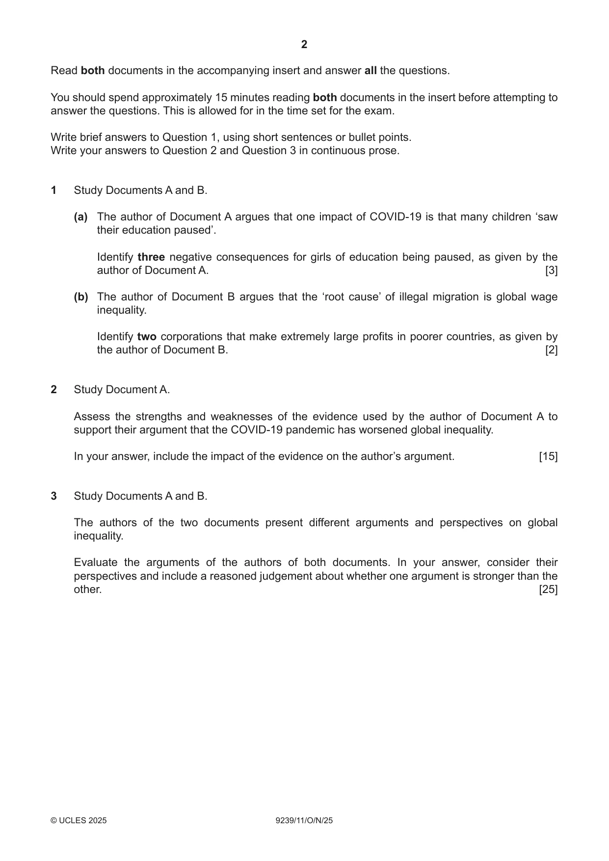 Cambridge A Level Global Perspectives and Research 9239 2025 Oct/Nov Paper 1 · Variant 1 question paper, page 2 of 4