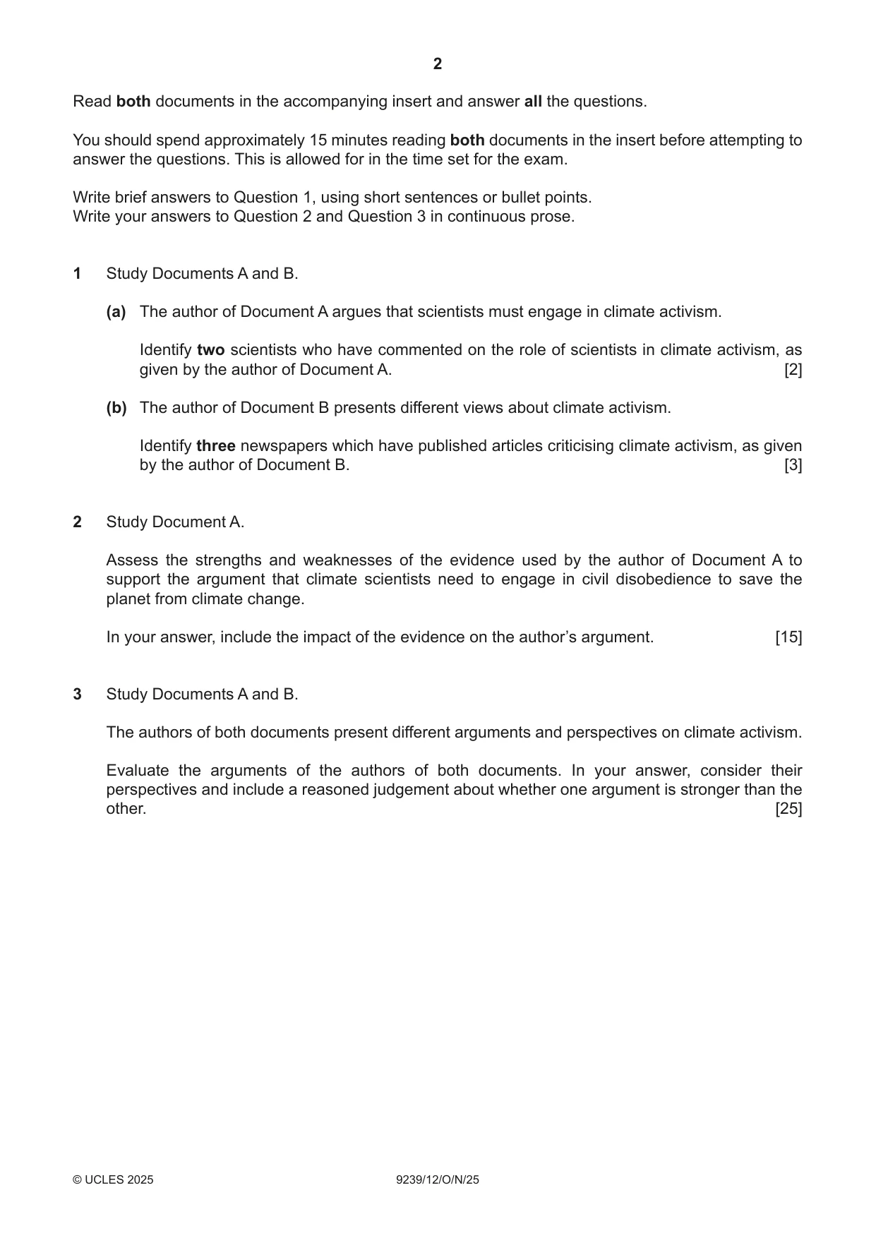 Cambridge A Level Global Perspectives and Research 9239 2025 Oct/Nov Paper 1 · Variant 2 question paper, page 2 of 4