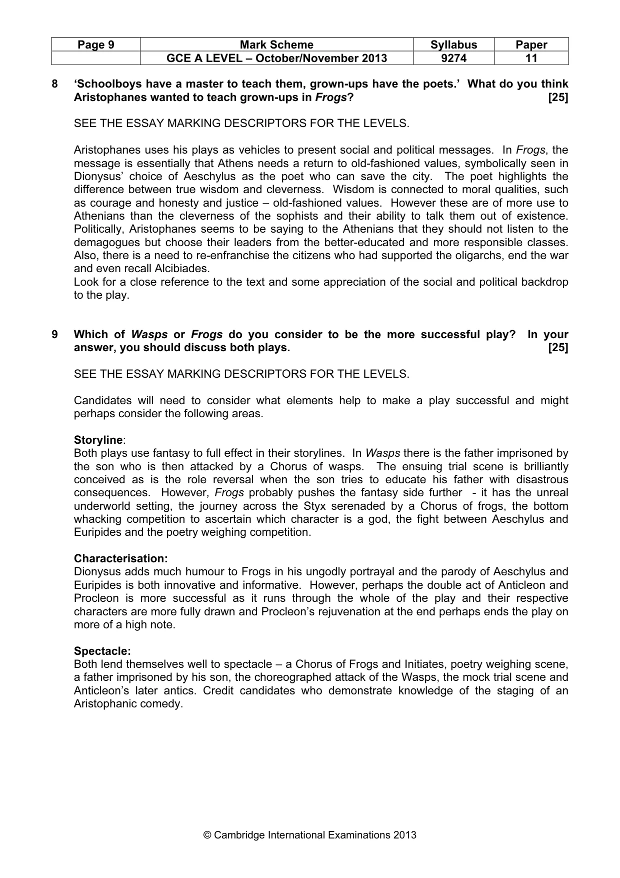 Mark scheme, page 9 of 11