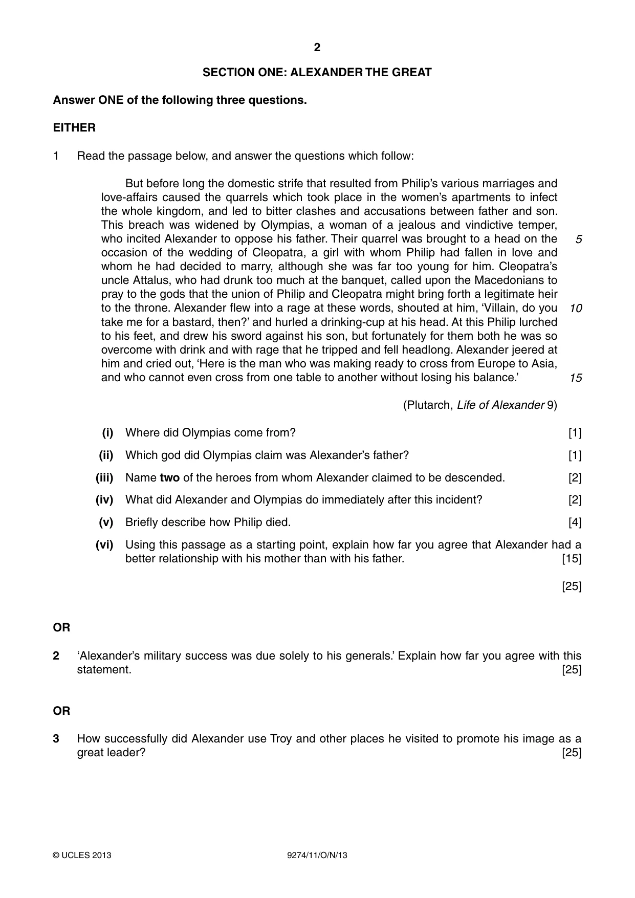 Cambridge A Level Classical Studies 9274 2013 Oct/Nov Paper 1 · Variant 1 question paper, page 2 of 8